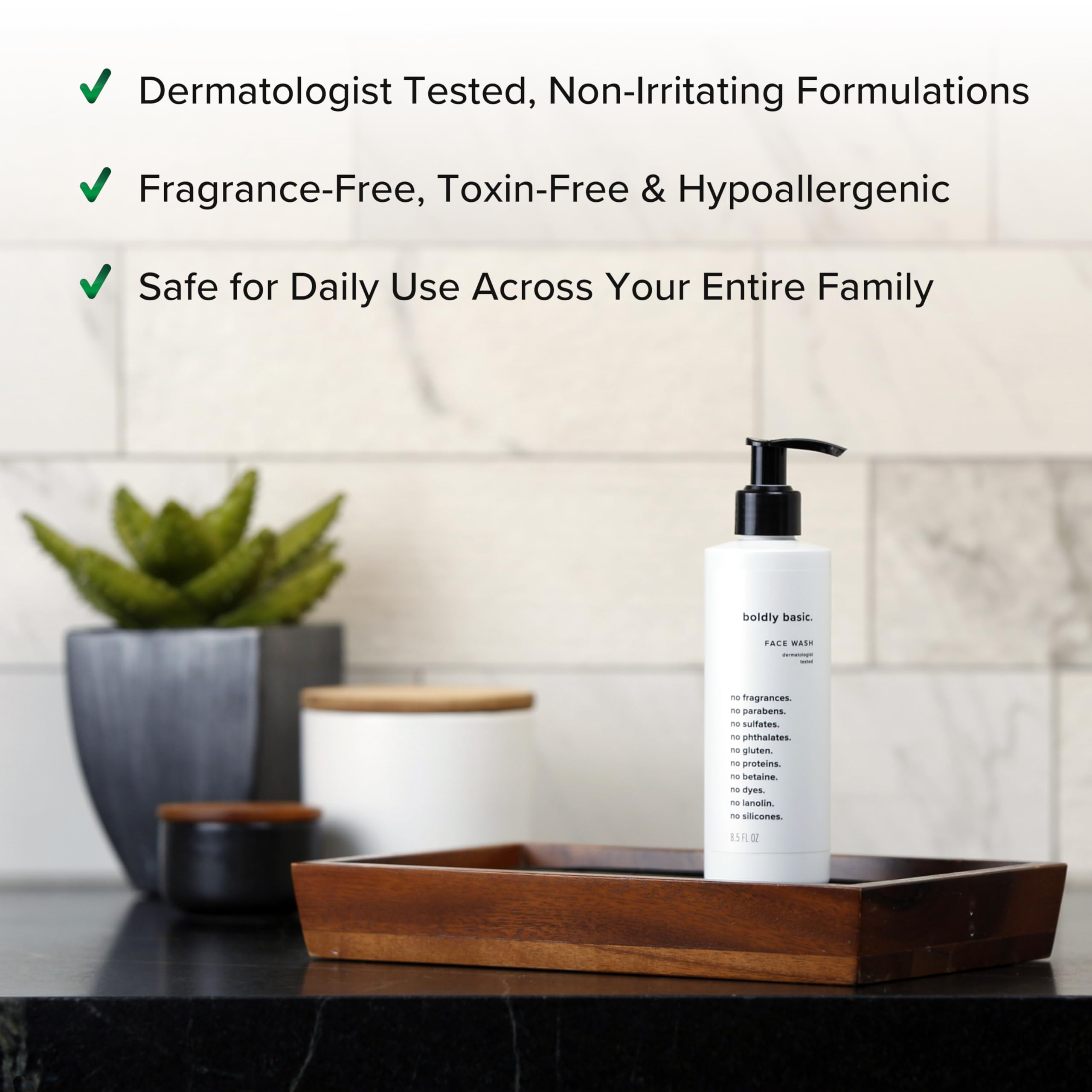 Boldly Basic Fragrance Free Face Wash - Gentle Facial Cleanser on Sensitive Skin - Unscented - Dermatologist Tested - No Sulfates, Parabens or Gluten - Non Comedogenic and Hypoallergenic