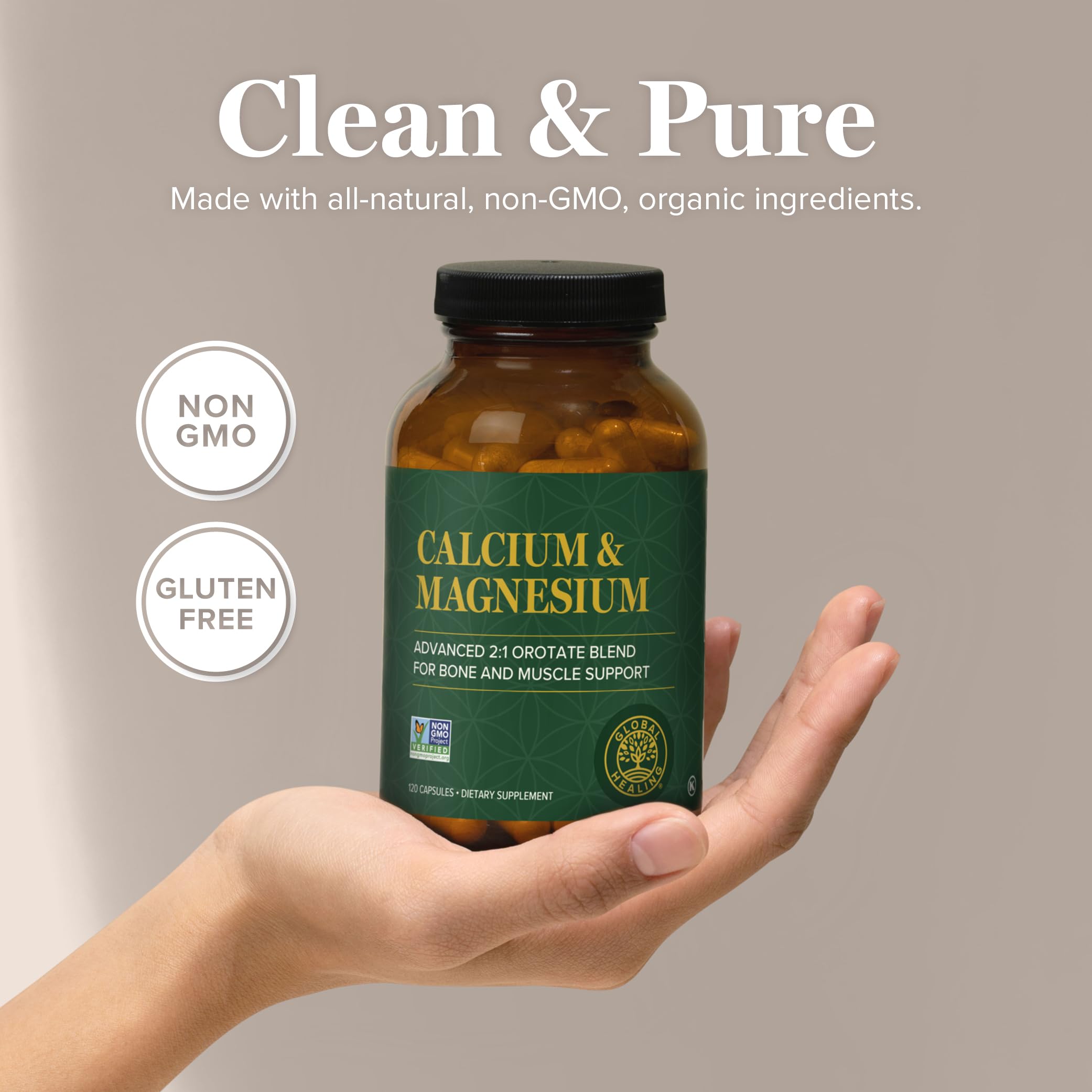 Global Healing Calcium and Magnesium Orotate - Bone Strength Supplement for Women and Men - Helps Support Strong Teeth and Cardiovascular Health for Normal Muscle Function - 120 Capsules