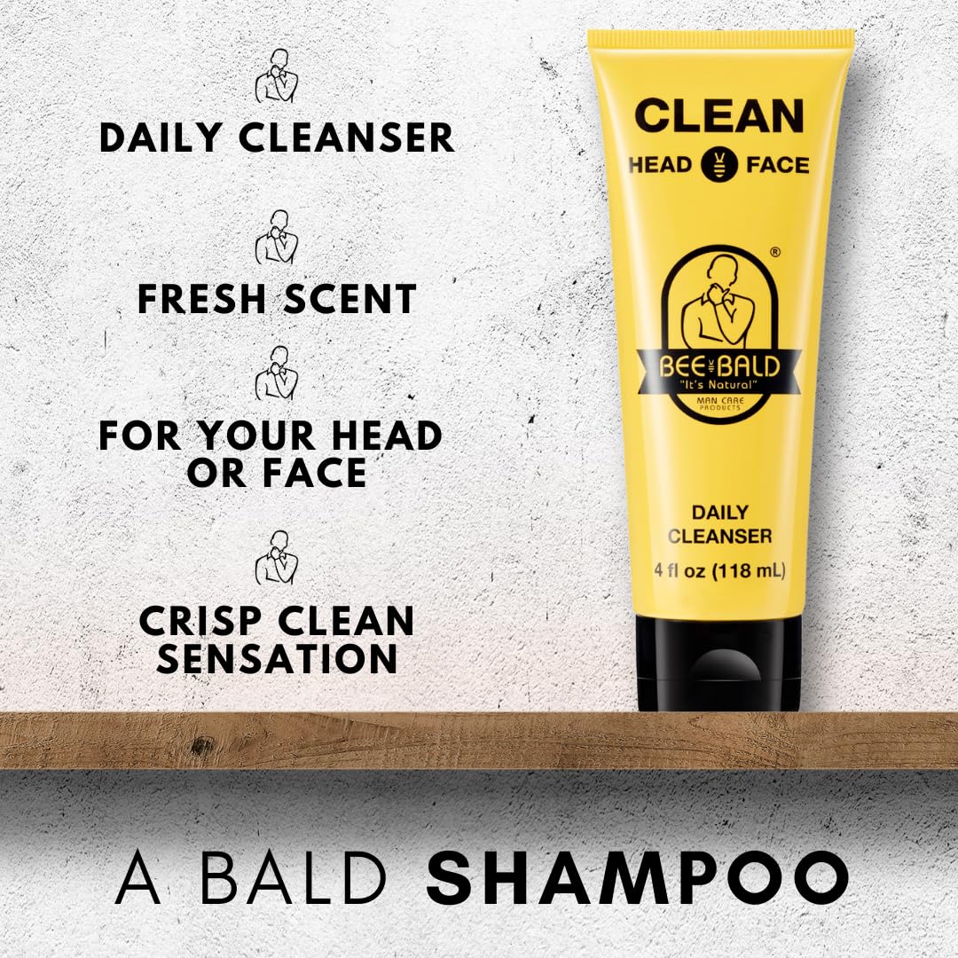 Bee Bald CLEAN Daily Cleanser for Face and Head, Premium Facial Cleanser for Men and Women, Refreshes and Thoroughly Cleans (4 fl Oz)