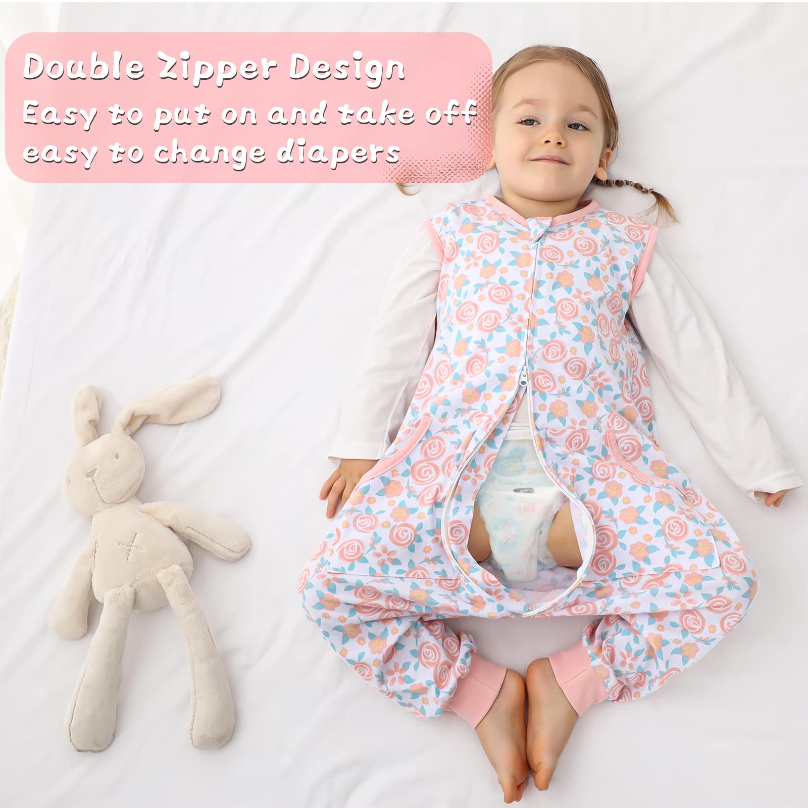 WONDAY Toddler Sleep Sack, Sleep Sack 2t-3t, Sleep Sack Baby Wearable Blanket, Sleeping Bag Toddler Baby Sleep Sacks with Feet, Sleeveless Soft Toddler Sleeping Sack Rose