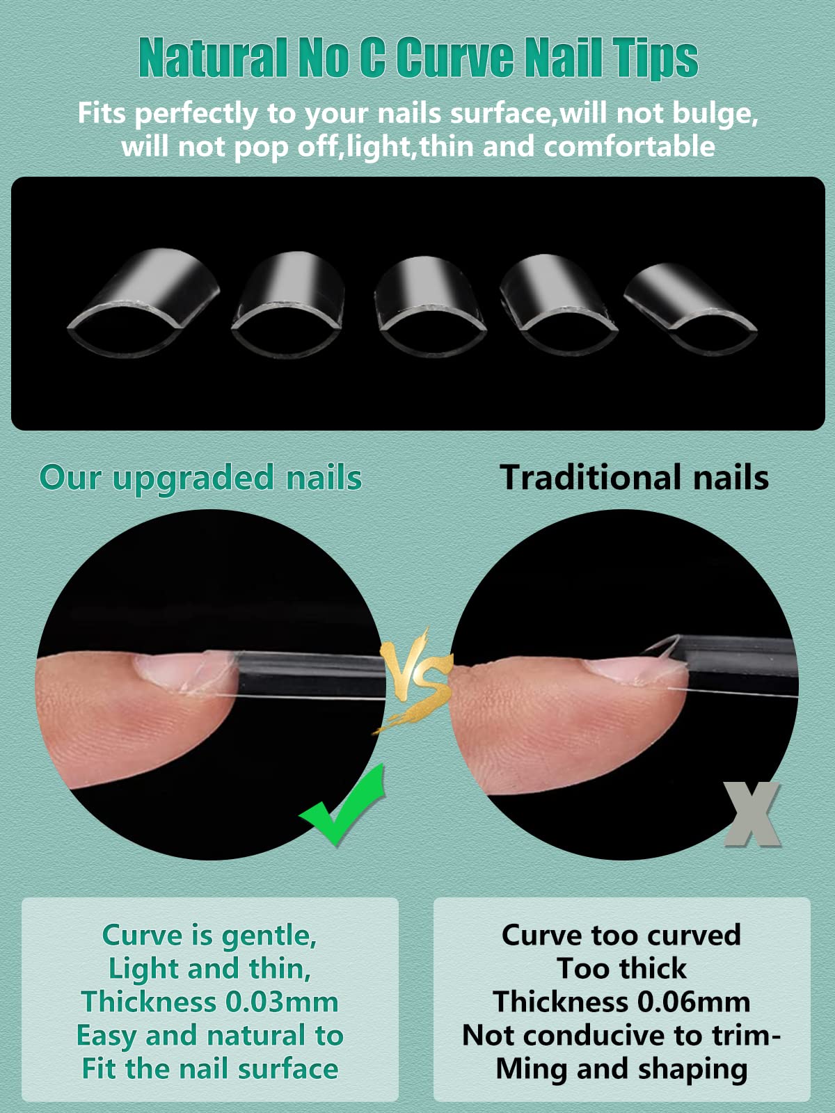 400PCS Extra Long C Curve Nail Tips, 2 Pack Natural and Clear Artificial Acrylic Nail Tips Manicure, 10 Sizes XXL Long Straight Square Shape French Press on False Nail Tips for Nail Art Salon Home DIY