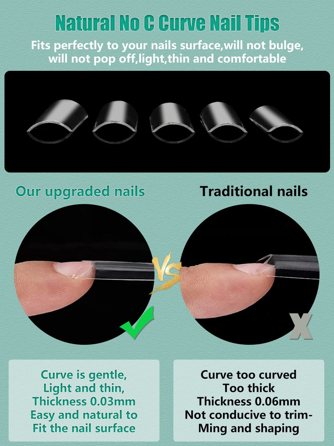 400PCS Extra Long C Curve Nail Tips, 2 Pack Natural and Clear Artificial Acrylic Nail Tips Manicure, 10 Sizes XXL Long Straight Square Shape French Press on False Nail Tips for Nail Art Salon Home DIY