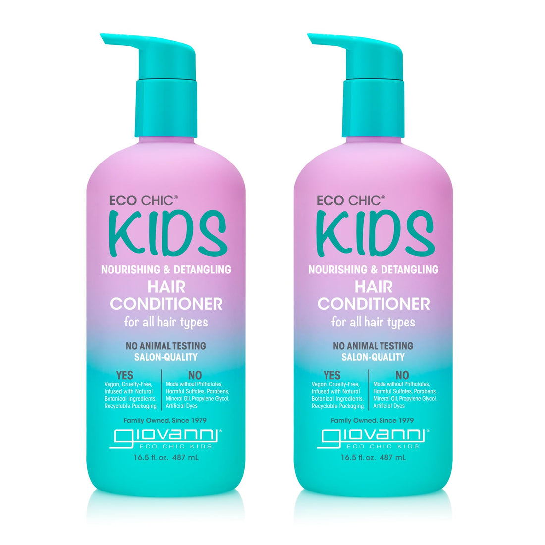 GIOVANNI Eco Chic Kids Nourishing & Detangling Hair Conditioner - Kids Conditioner Detangler, Conditioner For Kids, Kids Hair Conditioner, For All Hair Types, Salon Quality - 16.5 Fl Oz (Pack of 2)