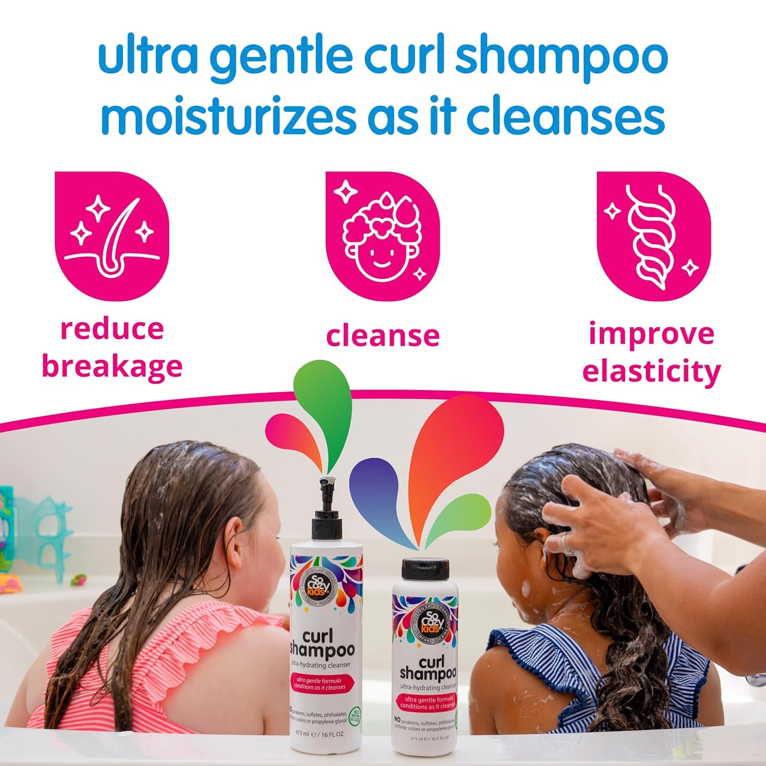 SO COZY Curl Shampoo for Kids Curly Hair (16 Fl Oz Pump) Gentle Hydrating Cleanser, Helps Improve Elasticity, Reduce Breakage & Frizz with Keratin, Plum Seed Oil & Olive Oil, Paraben & Sulfate-Free
