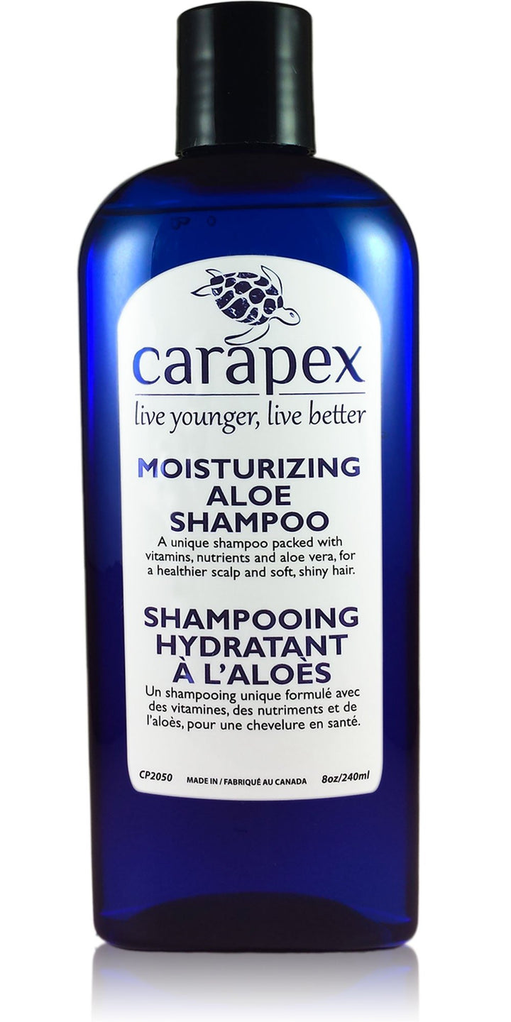 Carapex Moisturizing Aloe Shampoo | for Dry Hair & Scalp, Repairs & Adds Volume and Shine | Safe for Color Treated, Damaged & Thinning Hair, Reduces Dandruff | Paraben Free, Fragrance Free 8oz