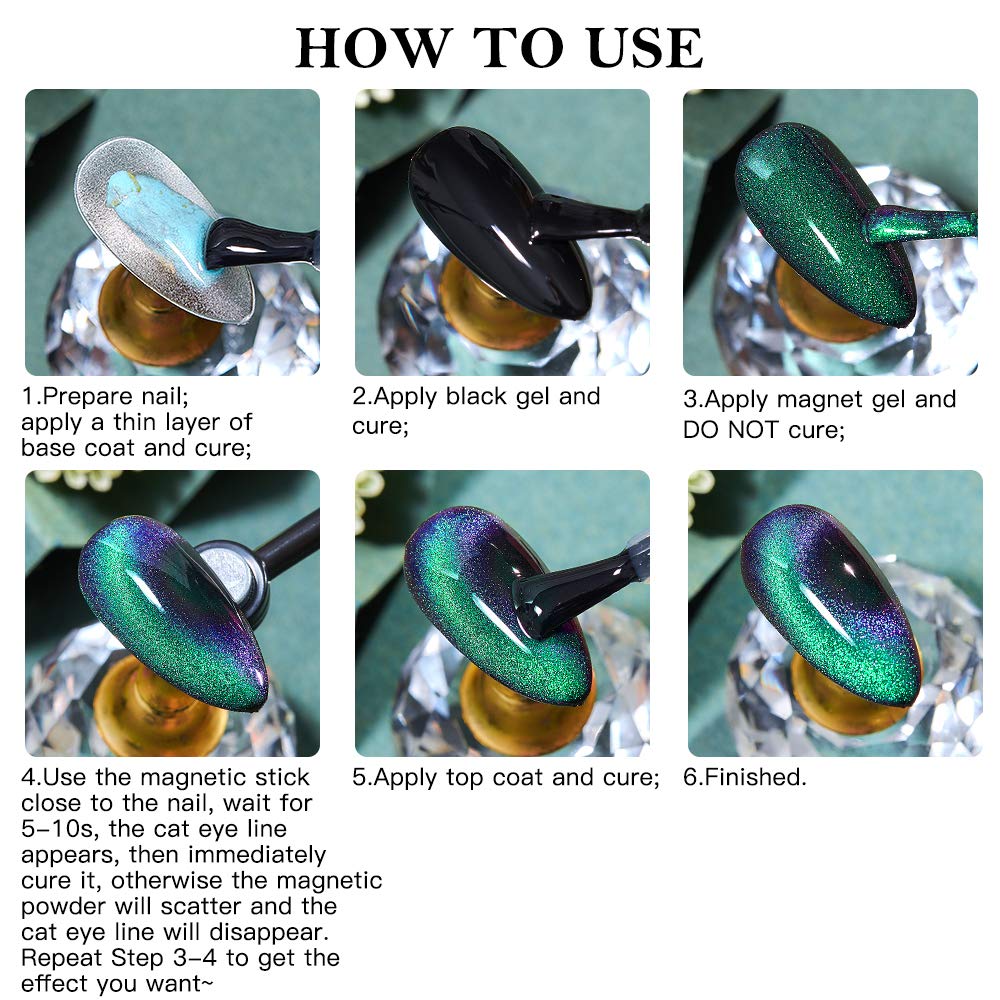 MTSSII Cat Eye Gel Nail Polish Chameleon Magnetic Gel Soak Off UV LED 6 Colors Nail Polish Set with 1 Magnet Stick