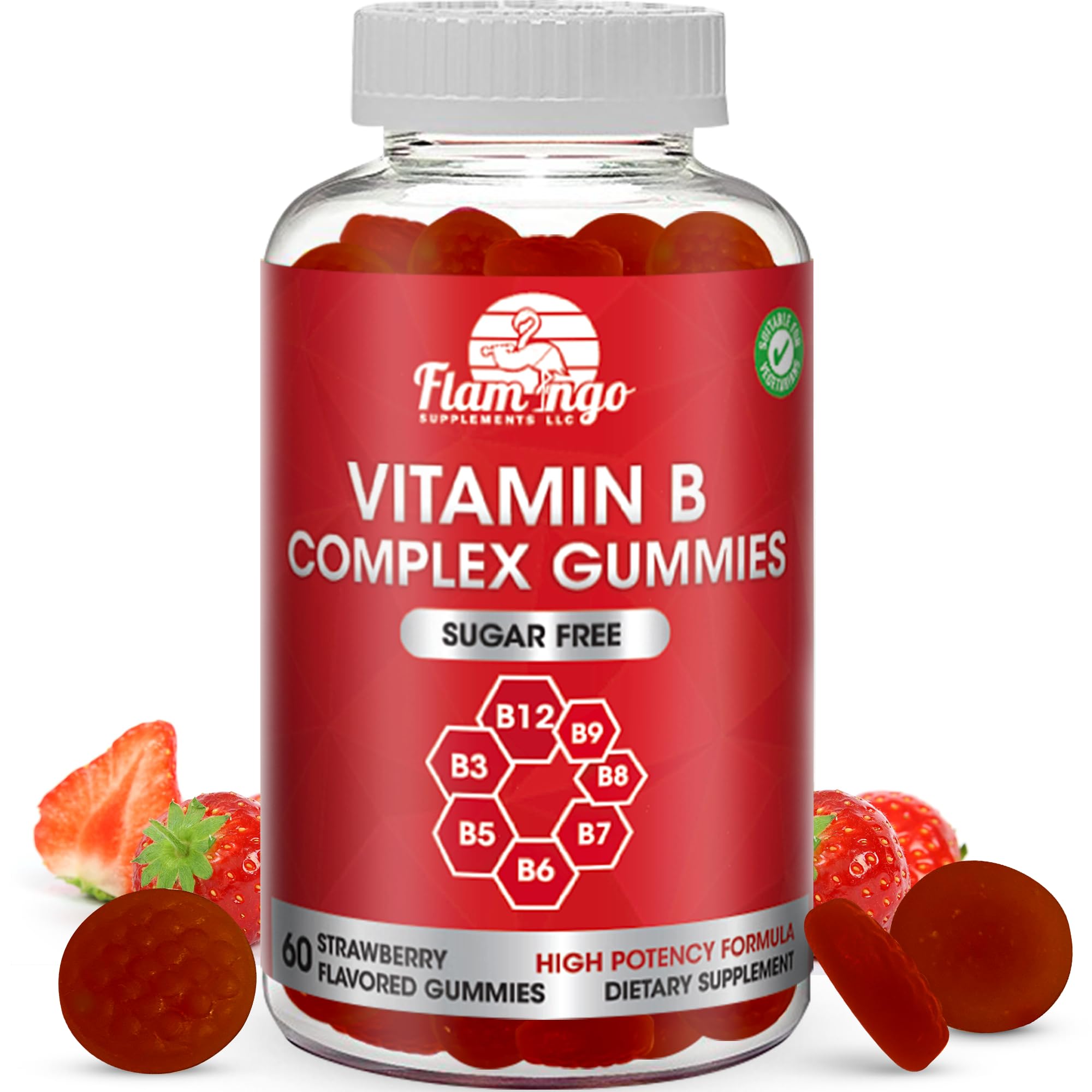 Sugar Free Vitamin B Complex Gummies - Vitamin B12, B7, B6, B3 (Niacin), B5, B8, B9 (Folate)- Third Party Tested- Prenatal, Vegan Diet, Older Adults - B Complex Vitamin Supplement- 60 Gummy Bottle