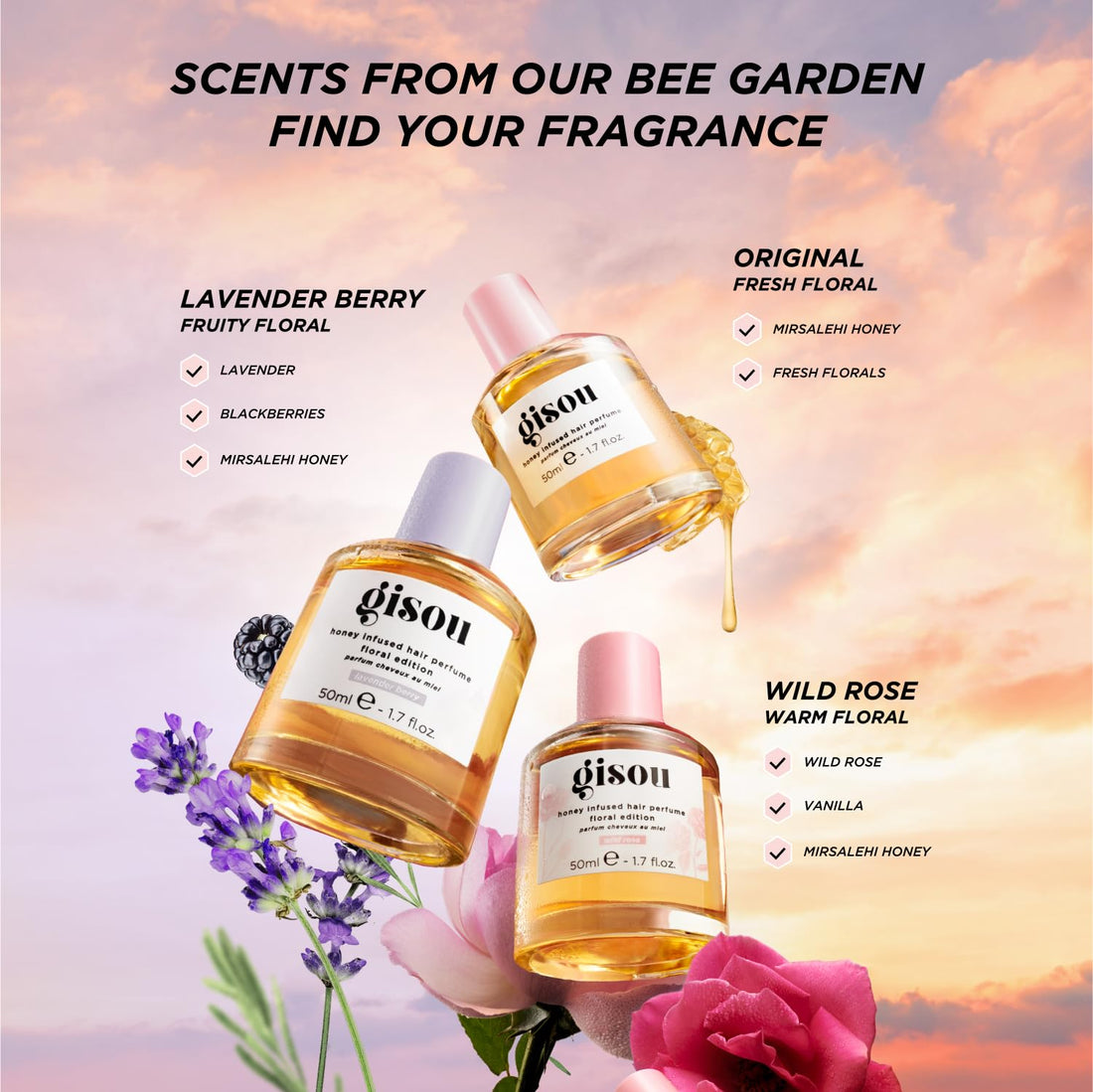 Gisou Honey Infused Hair Perfume Mini – Long-Lasting Hair Fragrance with Mirsalehi Honey & Argan Oil, Wild Rose, 0.5 Fl Oz