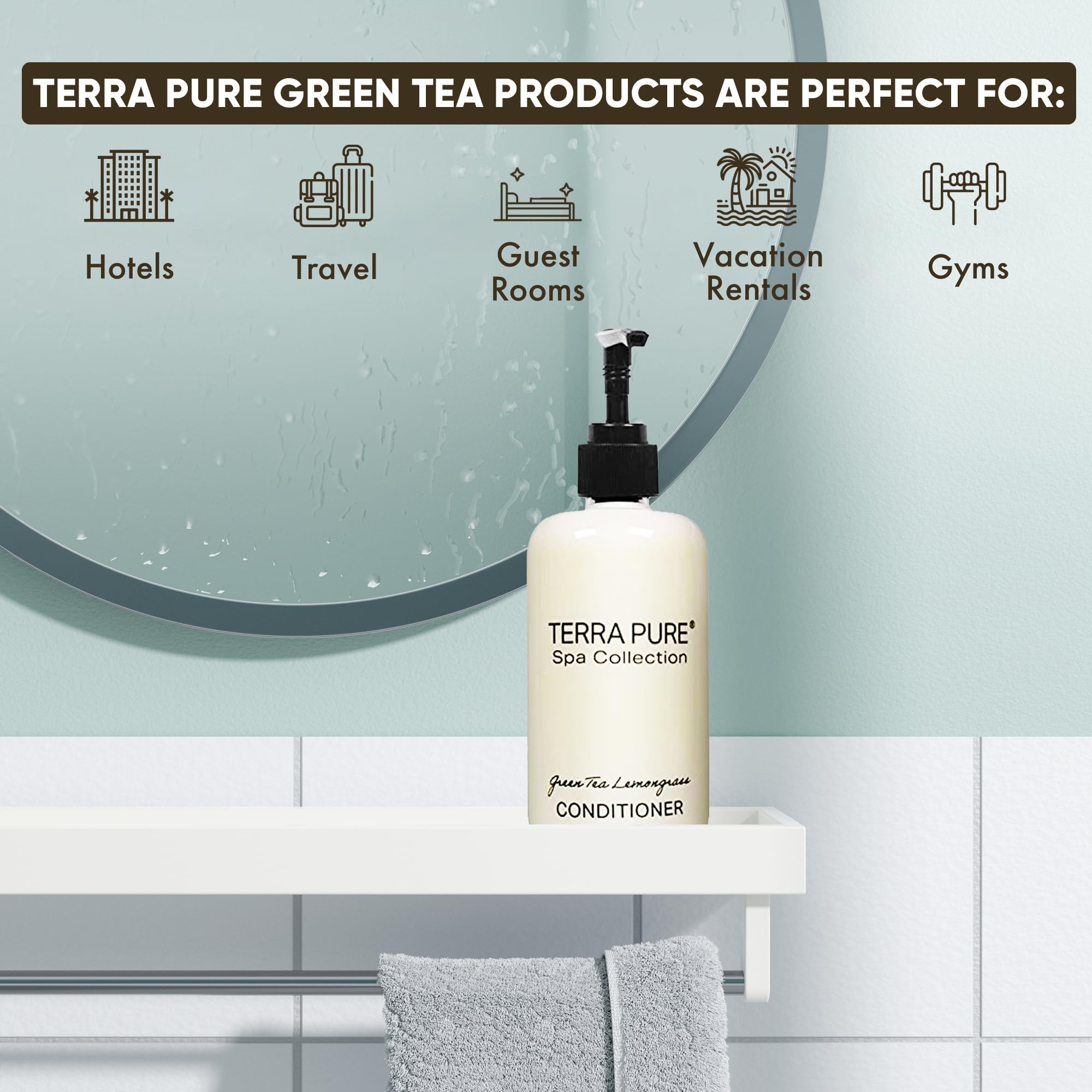 Terra Pure Conditioner | Spa Collection | Hotel Amenities in Pump Bottle | 10.14 oz. / 300 ml (4 Bottles)