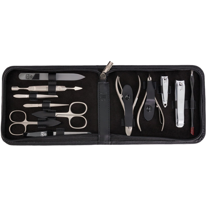 3 Swords Germany - brand quality 12 piece manicure pedicure grooming kit set for professional finger & toe nail care scissors clipper genuine leather case in gift box, Made in Solingen Germany (03867)