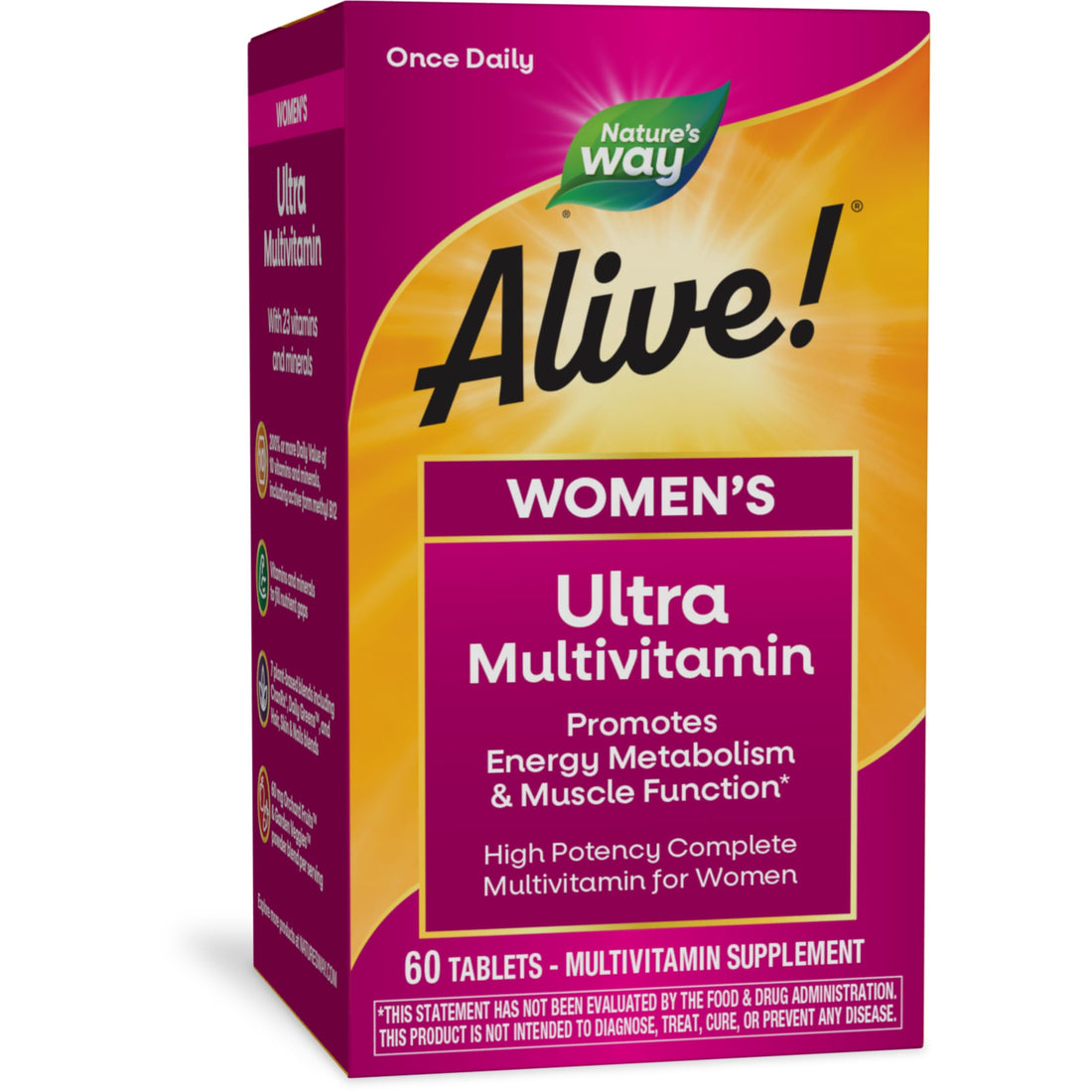 Nature's Way Alive! Women's Daily Ultra Multivitamin, High Potency Formula, Promotes Energy Metabolism and Muscle Function*, with Methylated B12, 60 Tablets (Packaging May Vary)