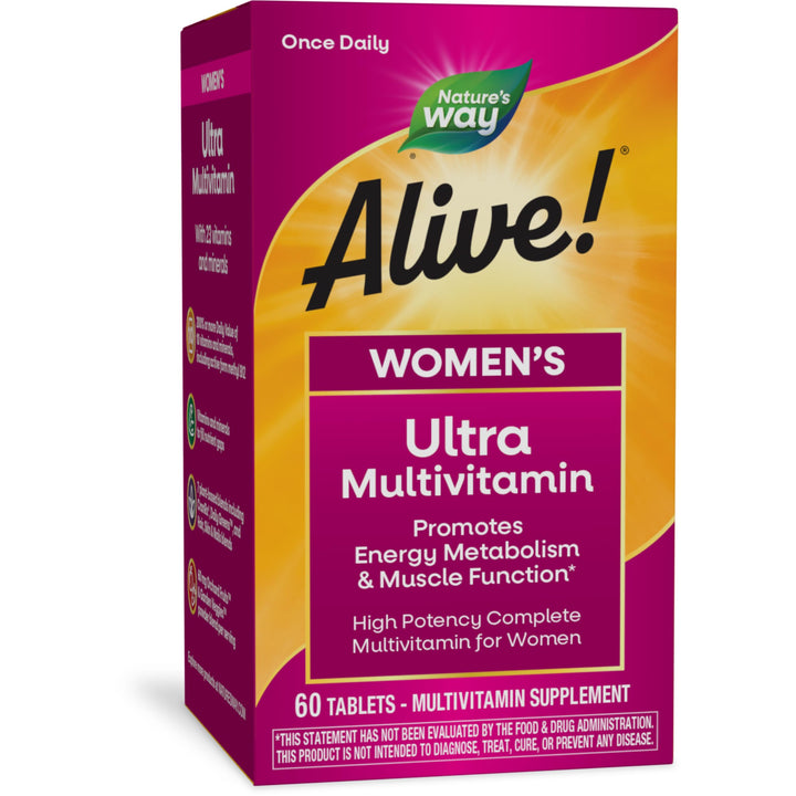 Nature's Way Alive! Women's Daily Ultra Multivitamin, High Potency Formula, Promotes Energy Metabolism and Muscle Function*, with Methylated B12, 60 Tablets (Packaging May Vary)