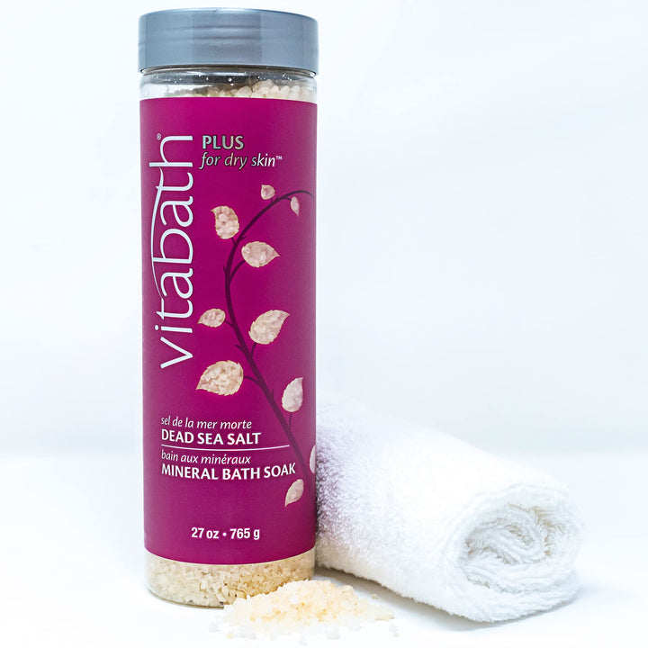 Vitabath Plus for Dry Skin Mineral Bath Soak Infused with Jasmine, Violet & White Musk - Muscle Relaxing Sea Salts & Skin Moisturizing Oils - Cruelty-Free - 27 oz