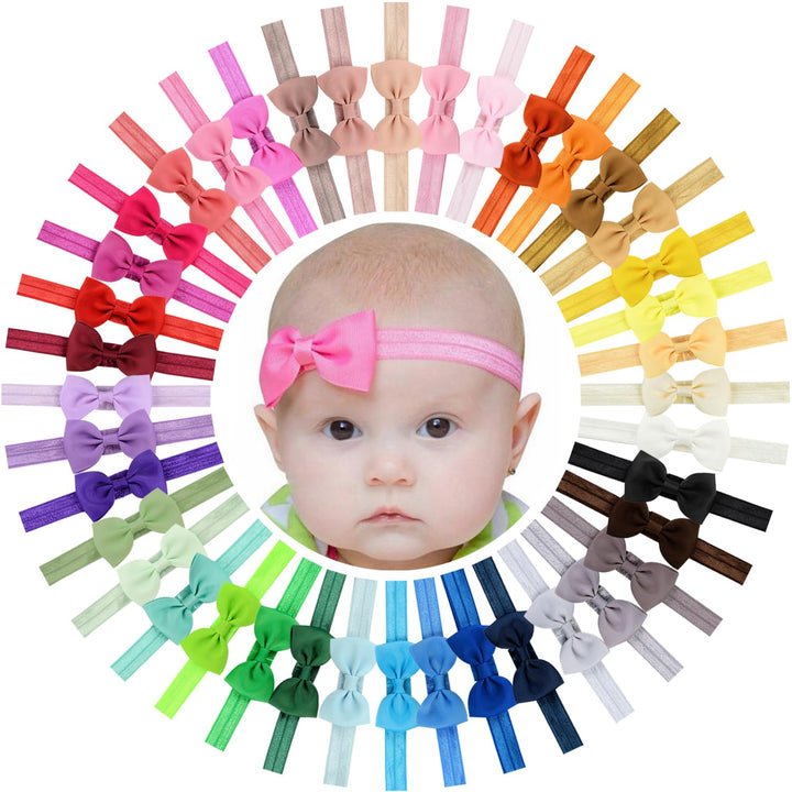 WillingTee 40 Colors Baby Girls Headbands Tiny Bows 2.75 Grosgrain Ribbon Hair Bow Hair Band Hair Accessories for Baby Girls Infants Toddlers Kids Newborns