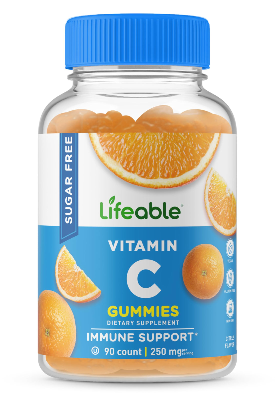 Lifeable Sugar Free Vitamin C – 250 mg – Great Tasting Natural Flavor Gummy Supplement – Vegetarian GMO-Free Chewable Vitamins – for Immune Support – for Adults – 90 Gummies
