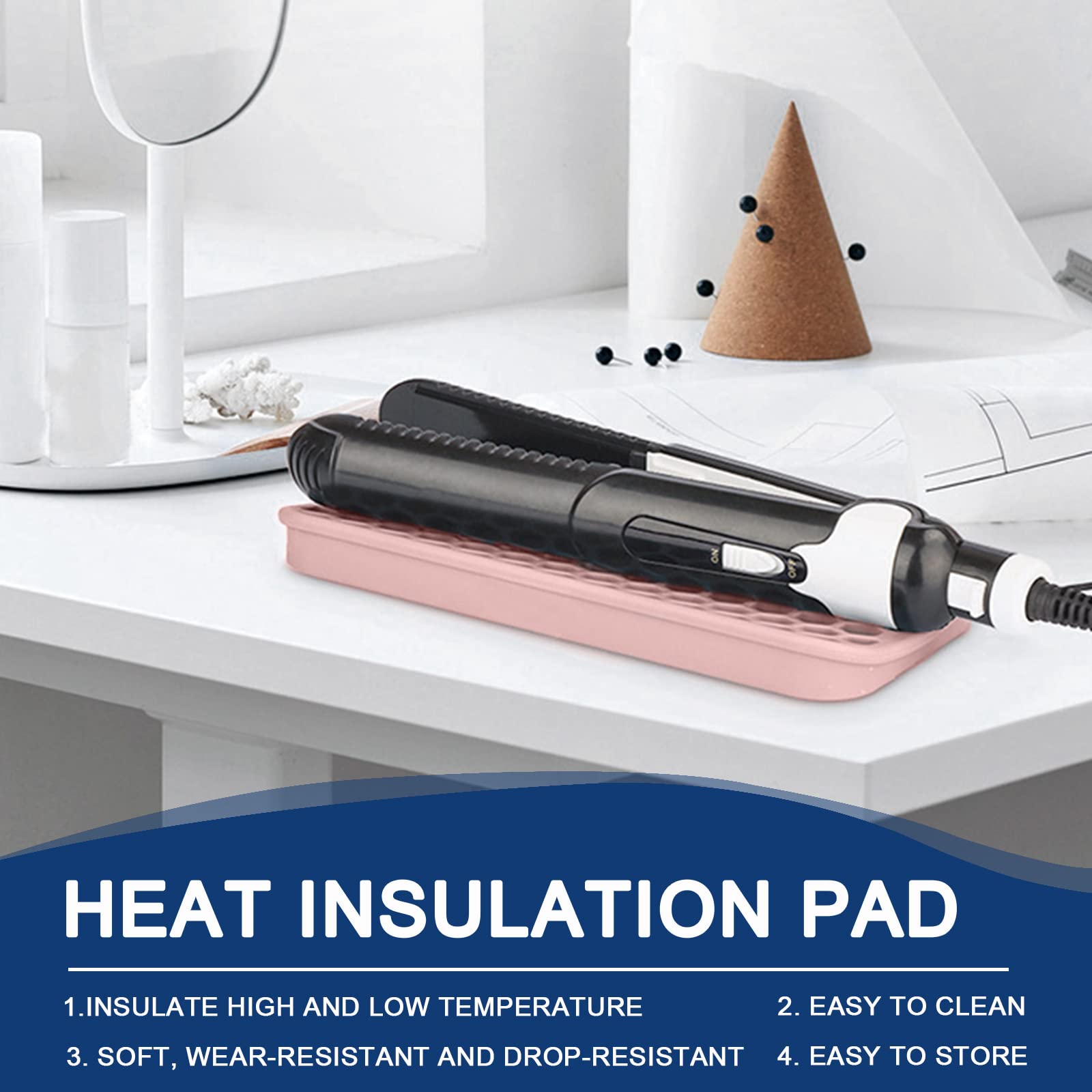 2 Pack Silicon Heat Resistant Mat for Hair Tools, Travel Hot Pad for Curling Iron Small, Non Slip Flat Iron Mat Pad, Thick Styling Tool Mat for Straightener Wands (Pink, Blue)