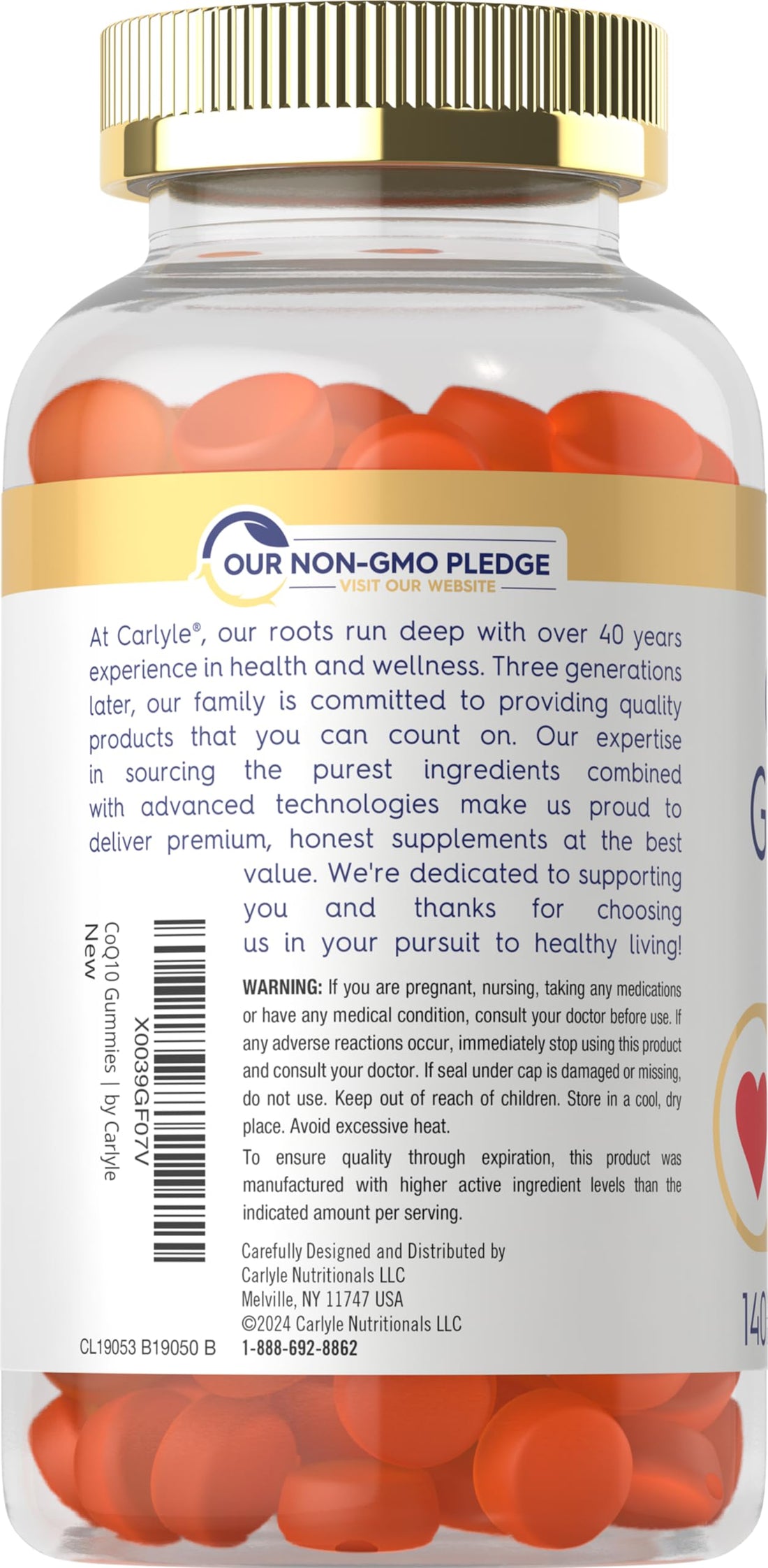 Carlyle CoQ10 Gummies 200 mg | 140 Count | Mango Pineapple Flavor | Vegan, Non-GMO, Gluten Free Supplement