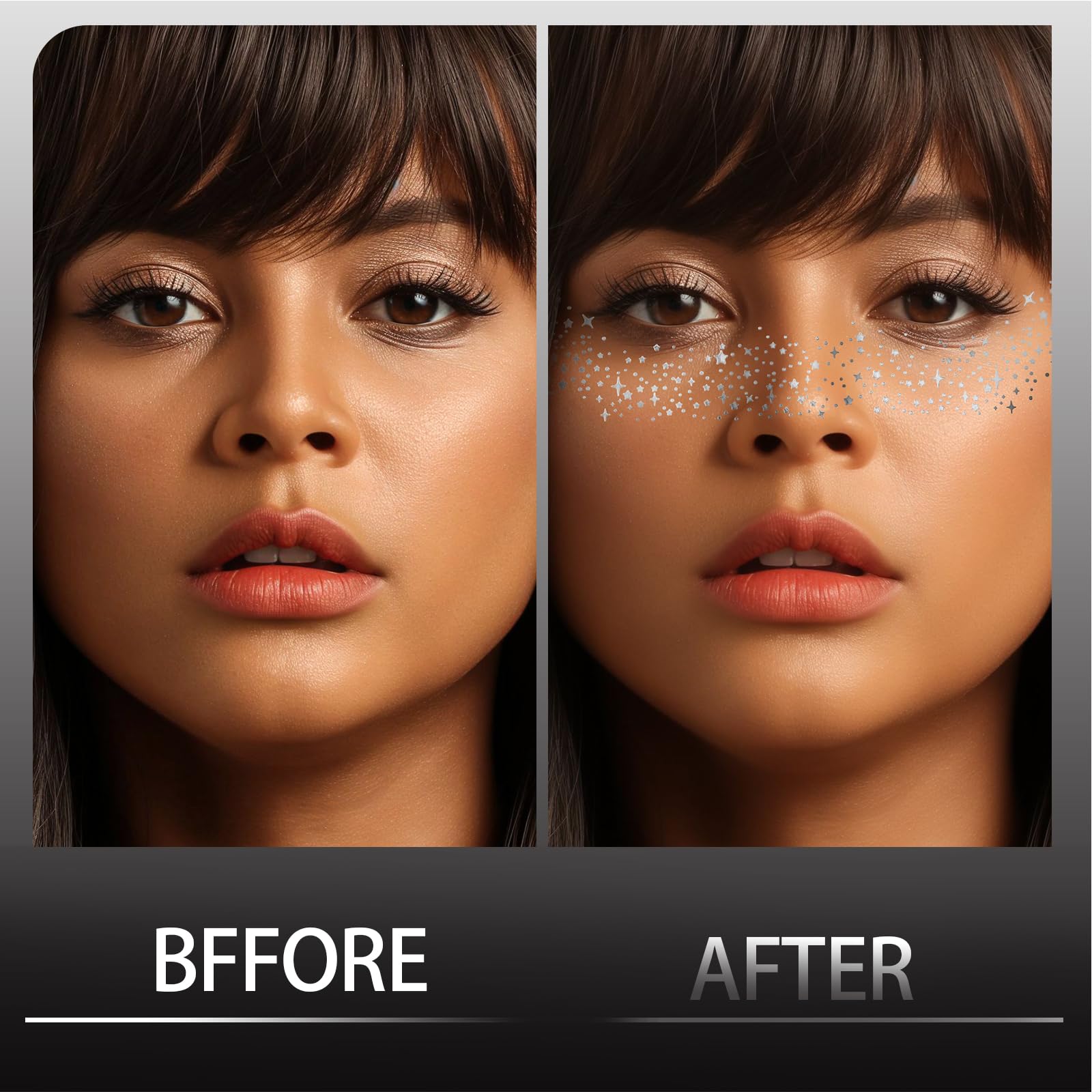 Teenitor Face Glitter Freckles Face Tattoo, 6 Pcs Gold and Silver Glitter Freckles, Sweatproof Waterproof Sparkle Freckles