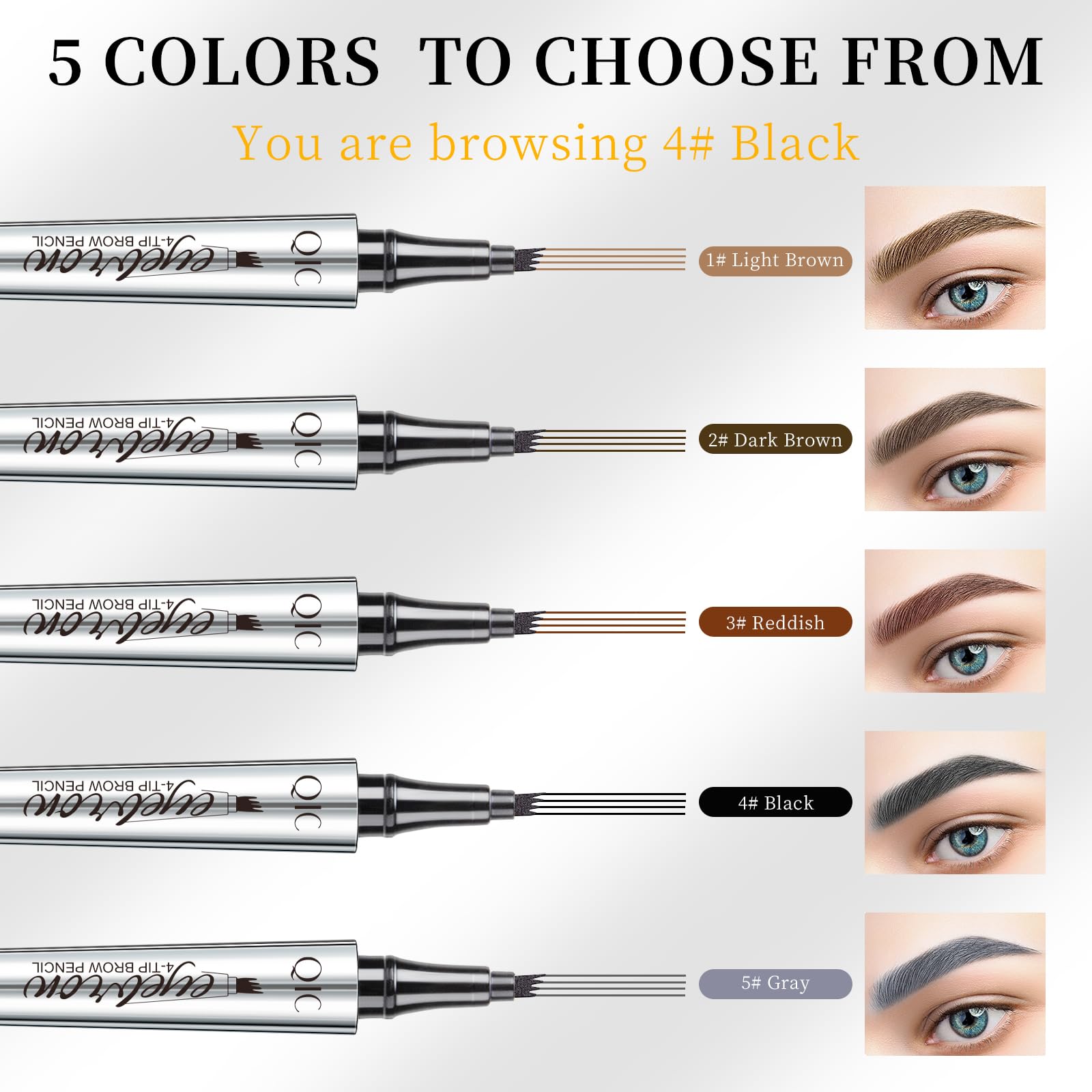 Eyebrow Pencil with 4 Tip Microblade for Natural Eyebrow Makeup Eyebrow Microblading Pen Waterproof &Smudge-Proof (4# Black)