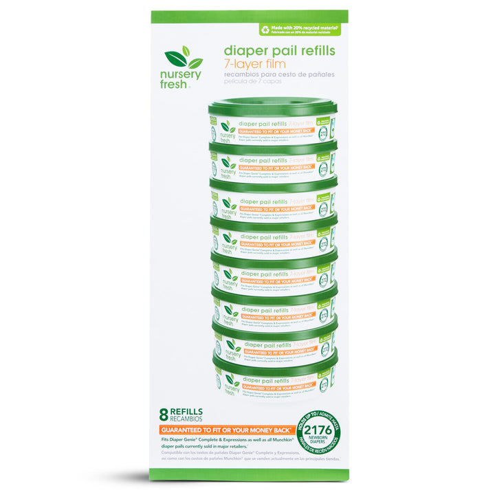 Nursery Fresh® Refill Rings for Diaper Genie® and Munchkin® Diaper Pails, Holds up to 2,176 Newborn Diapers, 8 Pack