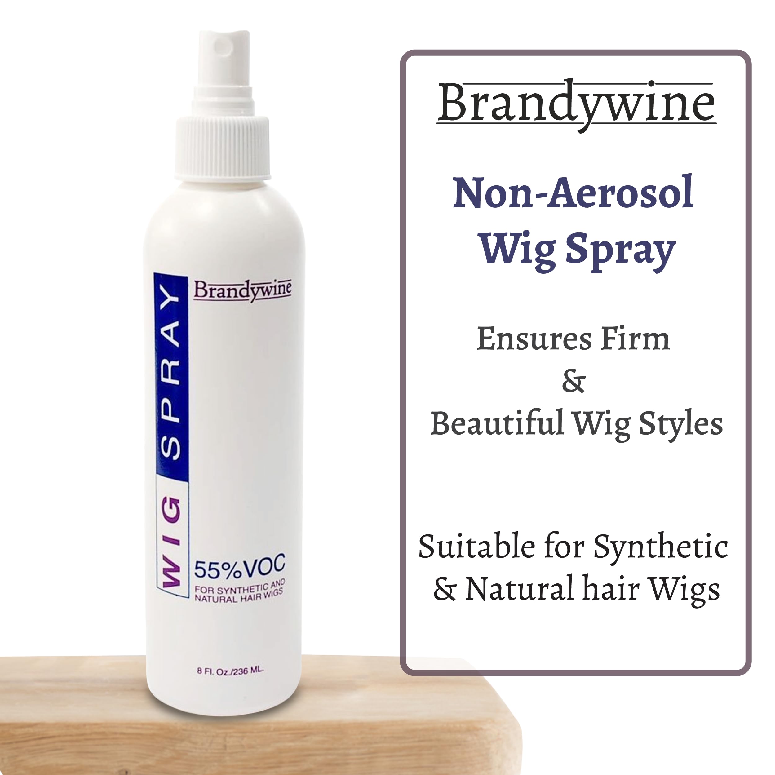 Brandywine Wig Spray Non Aerosol (Pump) For Synthetic and Natural Hair Wigs, 8 oz.