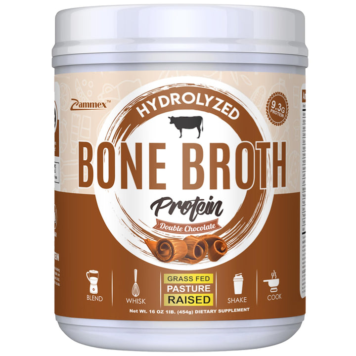 Zammex Bone Broth Protein Powder, Pure Grass Fed Beef, Chocolate Protein Powder,Hydrolyzed Collagen Supplement for Healthy Skin,Nails,Hair,Joints, Non-GMO,Gluten Free, Great in Shakes