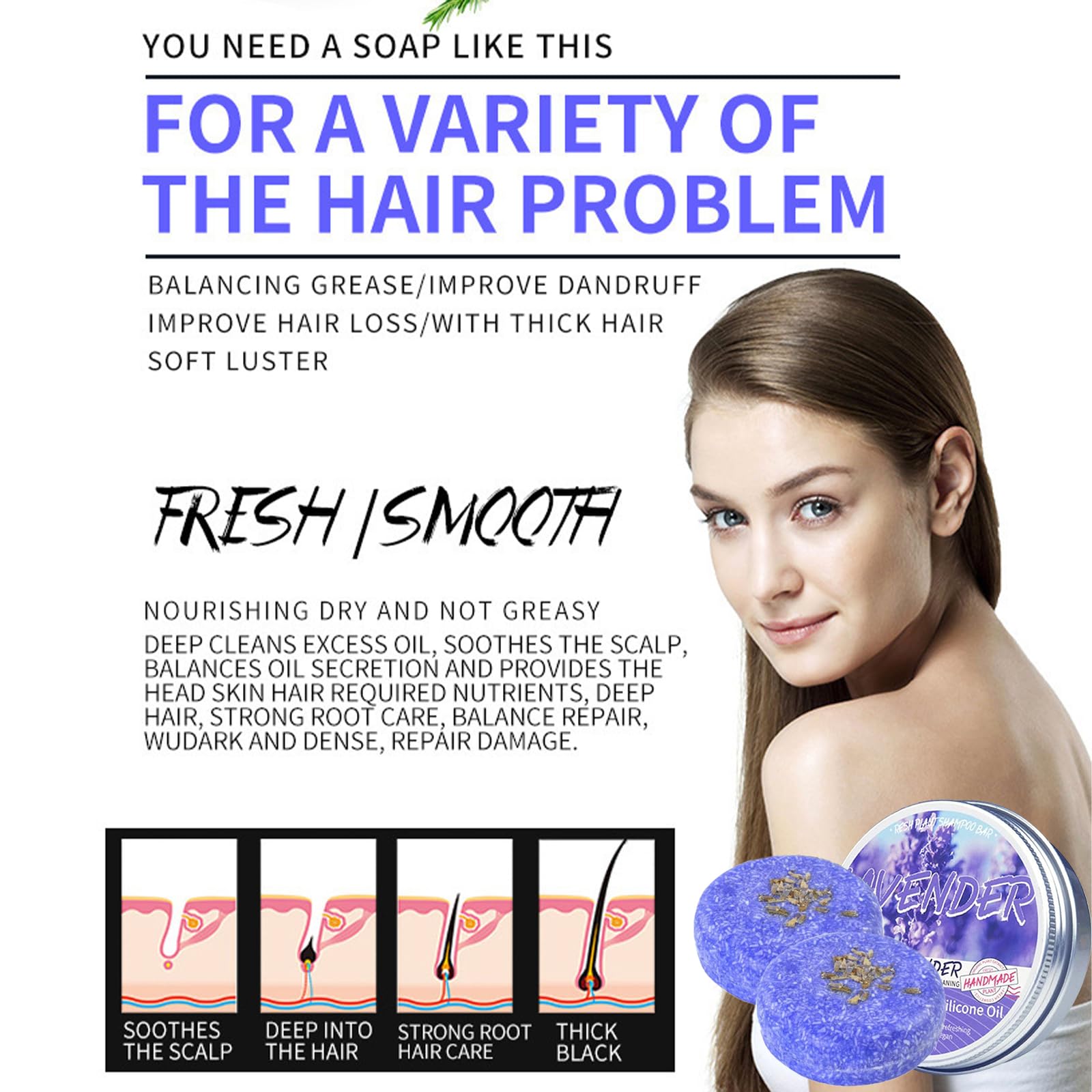 Loobexery 2PCS Shampoo Bar for Gray Hair, Lavender Shampoo Bar for Gray Hair, Natural Organics Shampoo and Conditioner Bar for Thinning Hair for Men & Women