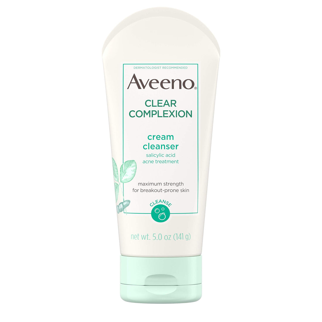 Aveeno Clear Complexion Cream Facial Cleanser with Salicylic Acid Acne Medicine, Face Wash with Soy Extract for Breakout Prone Skin, Hypoallergenic & Oil-Free, 5 fl. oz