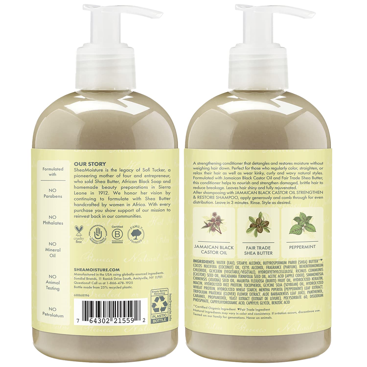 SheaMoisture Conditioner with Jamaican Black Castor Oil - Strengthen & Restore Conditioner - Shea Butter, Peppermint, and Apple Cider Vinegar Shea Moisture Curly Hair Products, 13 OzEa (Pack of 4)