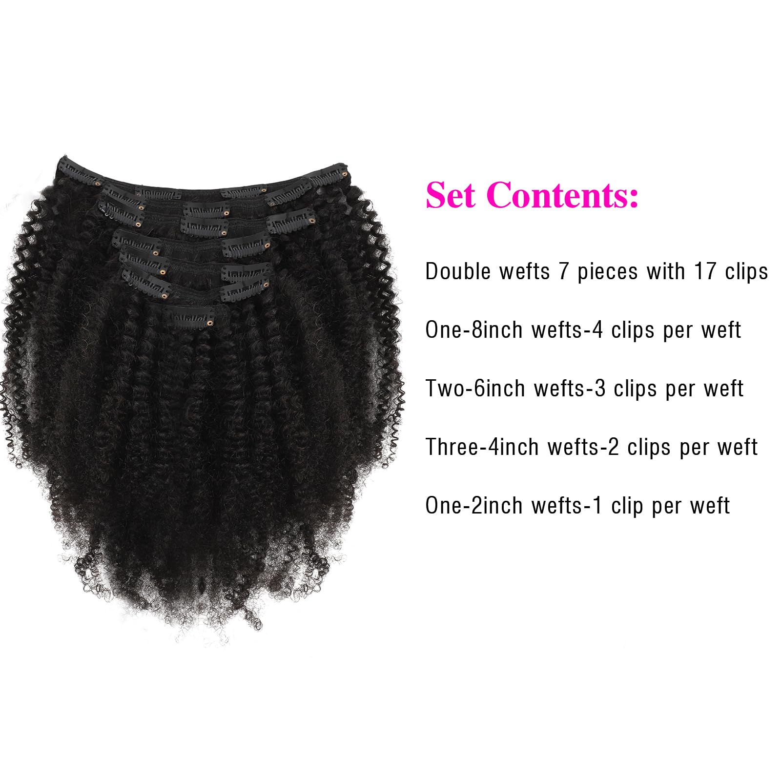 16 inch, AC: Sassina 8A Grade Afro Curly Clip In Human Hair Extensions 3C 4A Seamless Real Thick Clip On Extensiosn For African Americans 120 Grams 7 Pieces Double Wefts With 17 Clips AC 16 Inch
