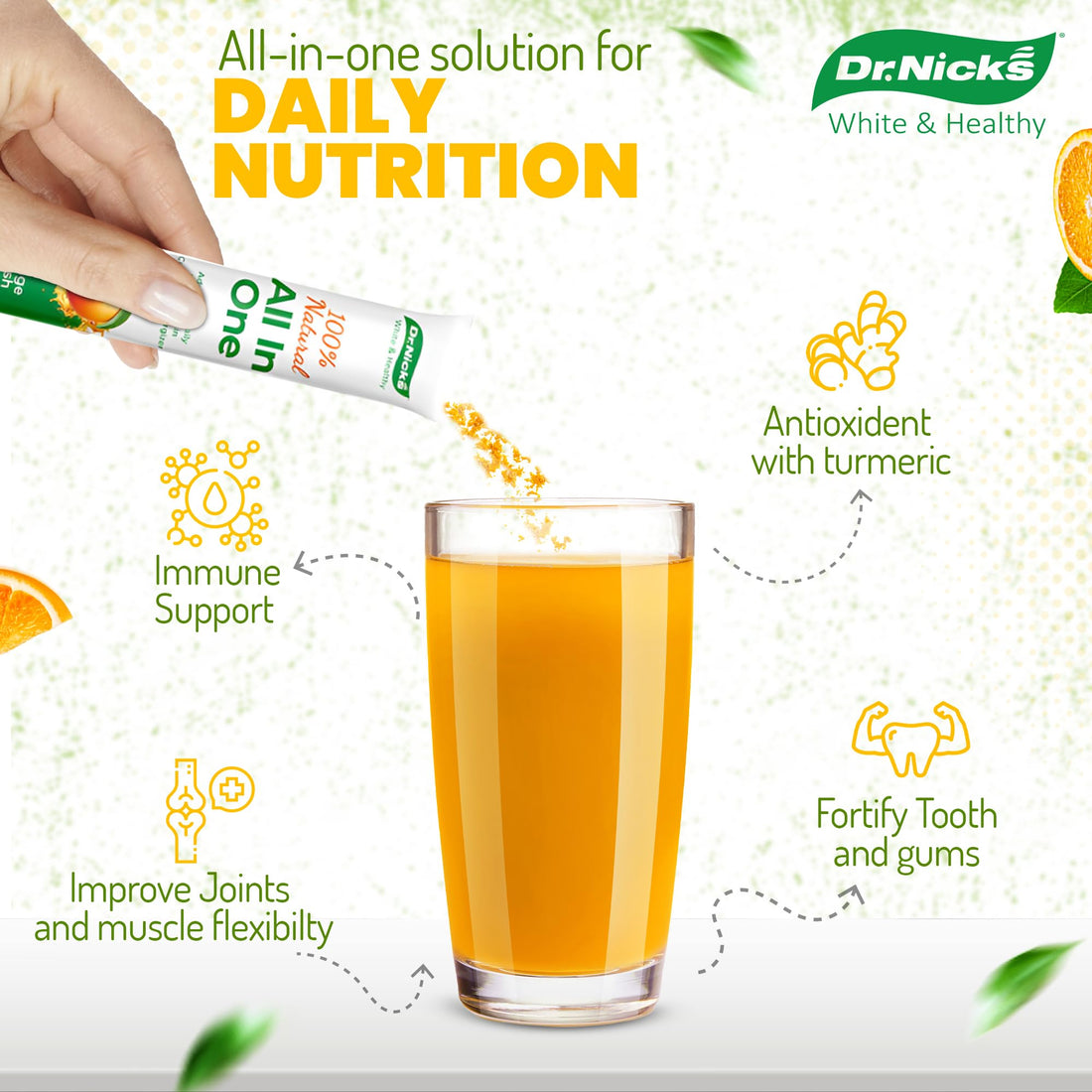 Dr. Nick's All-in-One Multivitamin Drink Mix Packets – for Everyday Vitality and Elite Oral Care – Dentist Formulated with Premium Non-GMO, Vegan, and Gluten-Free Ingredients – Orange Splash Flavor