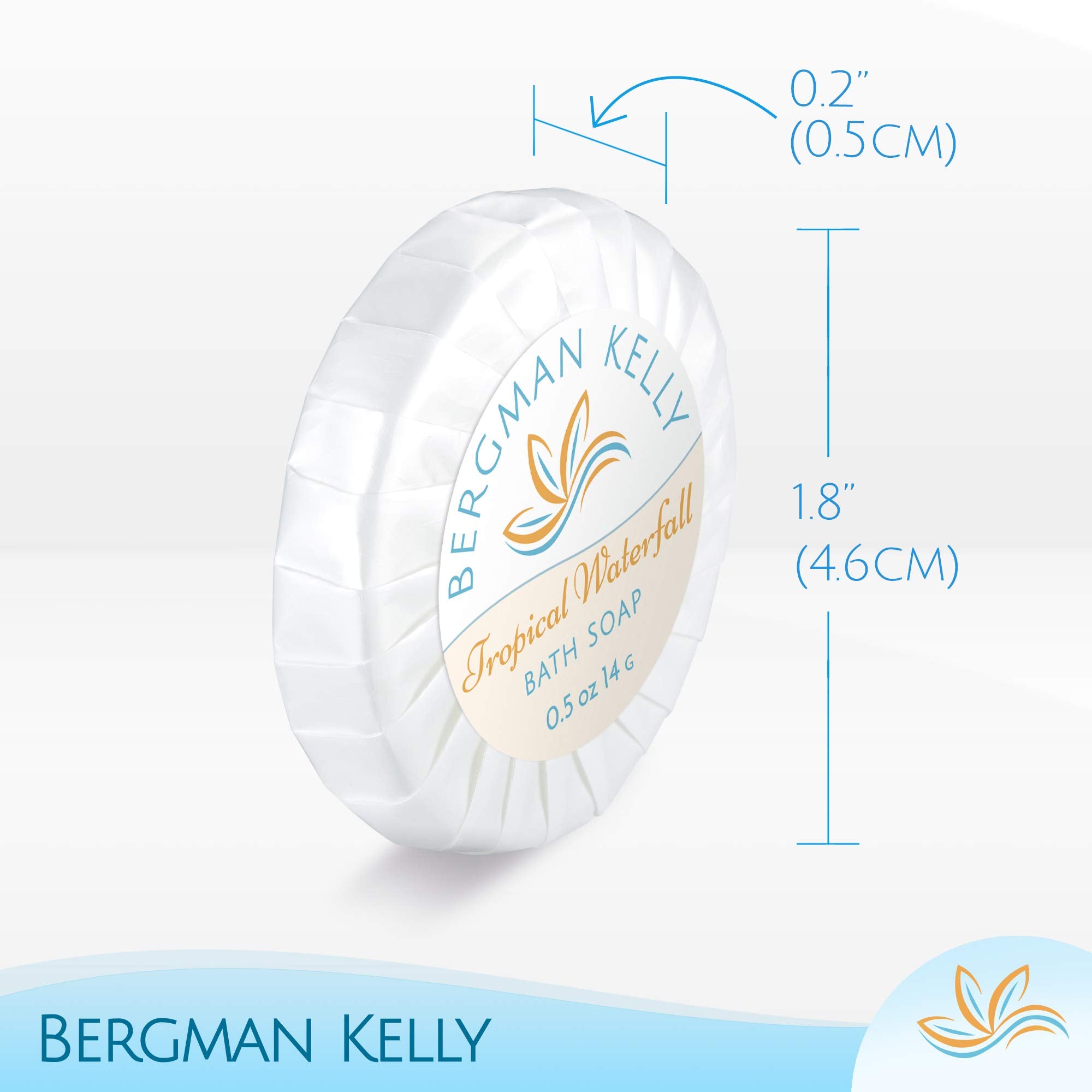 BERGMAN KELLY Sanitary Soap Bars in Bulk (Tropical Waterfall, 0.5 oz, 100PK), Small Individually Wrapped Round Soap, Hotel Toiletries Travel Size for Airbnb, Motel, Guest Bathroom