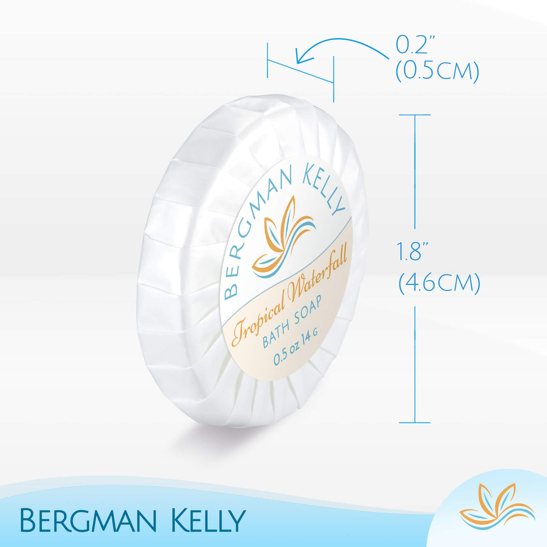 BERGMAN KELLY Sanitary Soap Bars in Bulk (Tropical Waterfall, 0.5 oz, 100PK), Small Individually Wrapped Round Soap, Hotel Toiletries Travel Size for Airbnb, Motel, Guest Bathroom