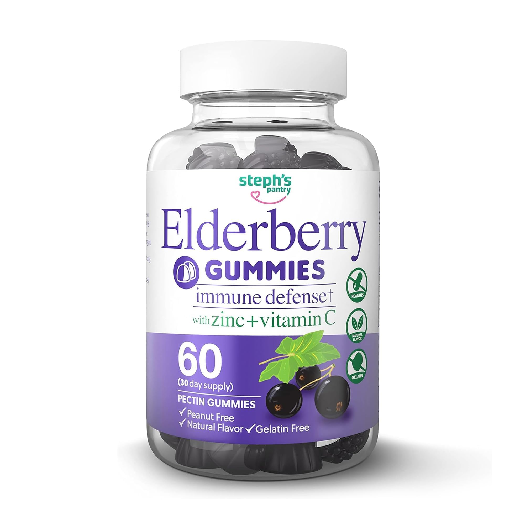 Elderberry Gummies with Vitamin C and Zinc - Immune Booster Elderberry Gummies For Adults and Kids - Vegan Natural Ingredients Defense Multivitamins with Antioxidant Support (60 Gummies)