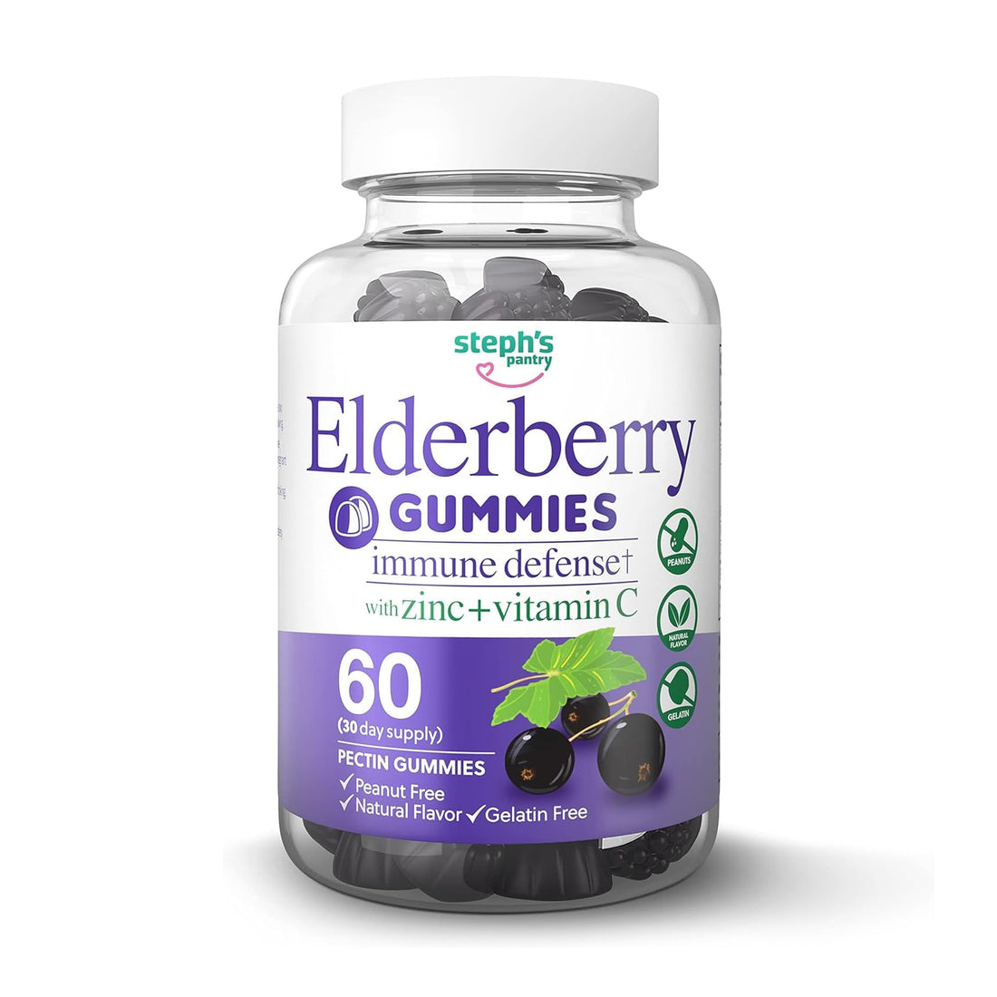 Elderberry Gummies with Vitamin C and Zinc - Immune Booster Elderberry Gummies For Adults and Kids - Vegan Natural Ingredients Defense Multivitamins with Antioxidant Support (60 Gummies)