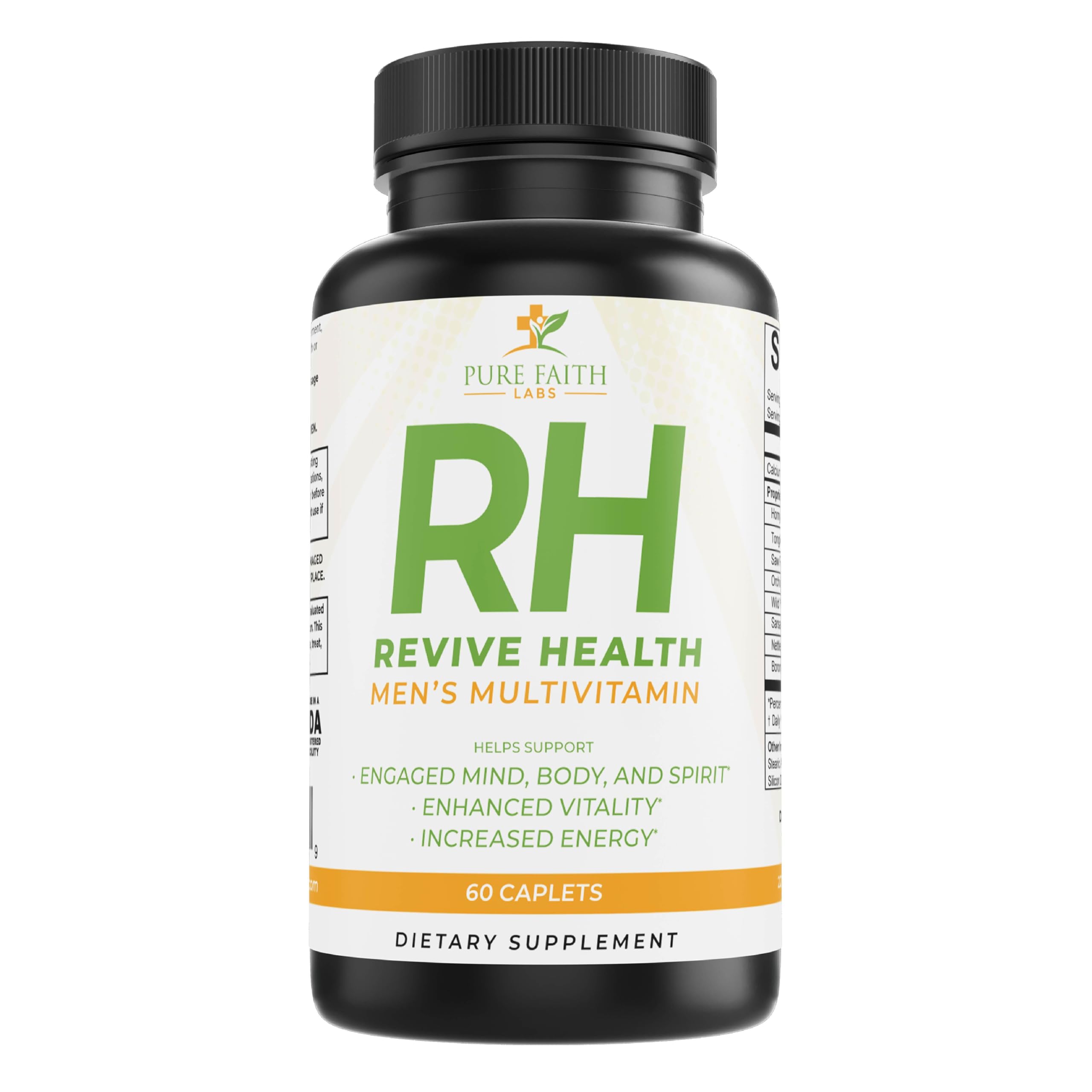 Pure Faith Labs Revive Health Men's Multivitamin | Engaged Mind, Body & Spirit | Enhanced Vitality & Energy | Dr. Jamal Bryant Recommended | Gluten-Free, Made in USA (60 Caplets)
