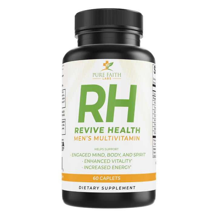 Pure Faith Labs Revive Health Men's Multivitamin | Engaged Mind, Body & Spirit | Enhanced Vitality & Energy | Dr. Jamal Bryant Recommended | Gluten-Free, Made in USA (60 Caplets)