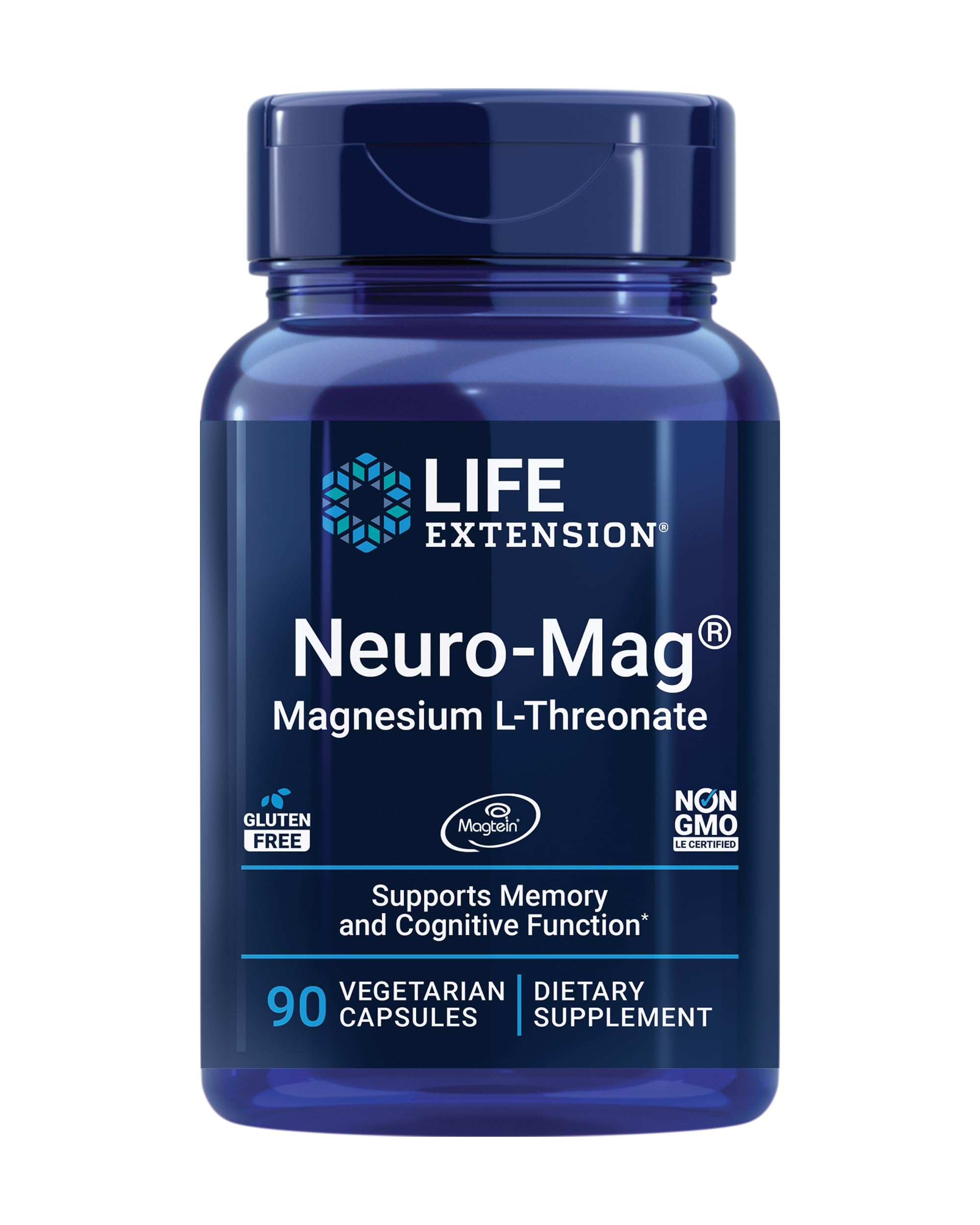 Life Extension Neuro-Mag Magnesium L-Threonate, Magnesium L-threonate, Memory Health, Quick Thinking, Cognitive Health Support, Vegetarian, Non-GMO, 90 Vegetarian Capsules