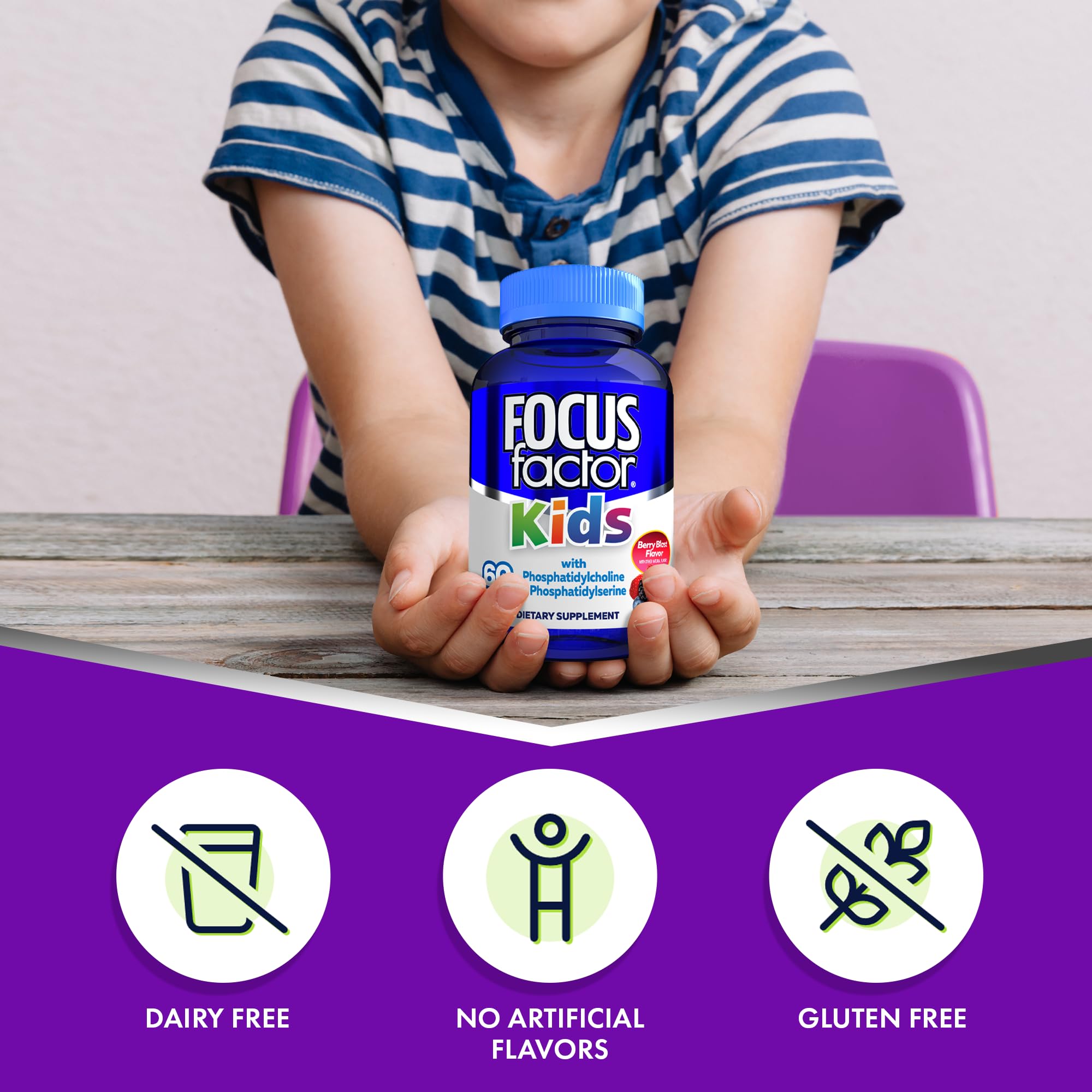 Focus Factor Kids Complete Daily Chewable Vitamins: Multivitamin & Neuro Nutrient (Brain Function) w/Vitamin B12, C, D3-60 Count