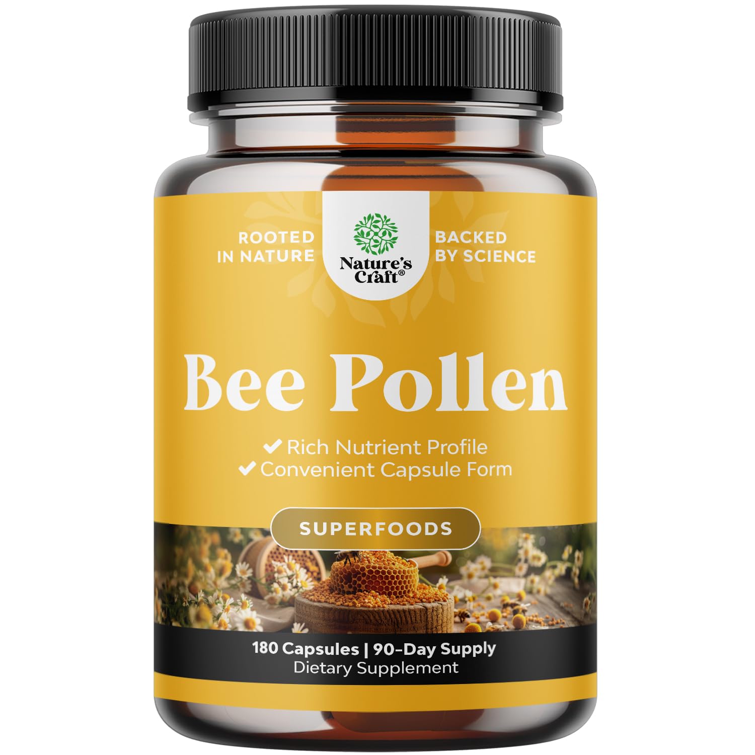 Bee Pollen Supplement 1000mg per Serving - Pure Bee Pollen Capsules with Naturally Occurring B Vitamins Minerals & Enzymes - Pills Made Vegetarian Non-GMO & Gluten Free (90 Servings)