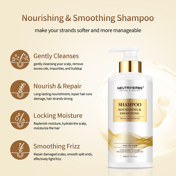 Neutriherbs Shampoo For Dry, Frizzy,Furious and Split Hair, Nourish, Smooth Hair Wash With Essential Oil - 16.9 Fl Oz