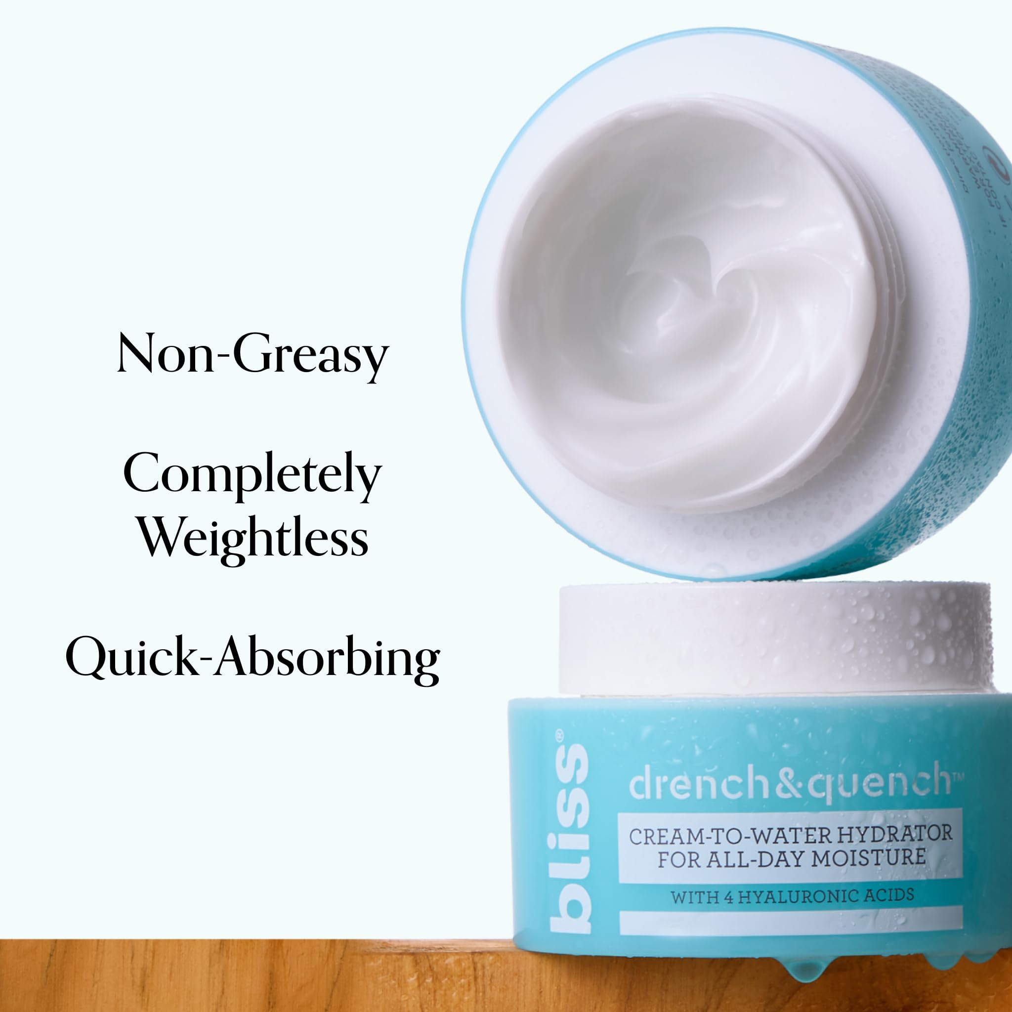 Bliss Drench & Quench Hyaluronic Acid Moisturizer | Cream to Water Face Cream| Deep Hydration, Plumps Skin | Clean Vegan & Cruelty Free 1.7 fl oz
