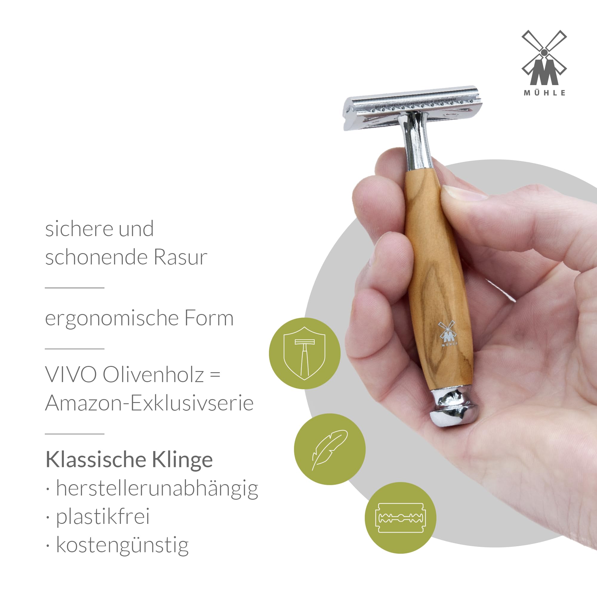 MÜHLE VIVO Closed Comb Safety Razor - Clean Shaving, Modern Design with Plumwood Handle