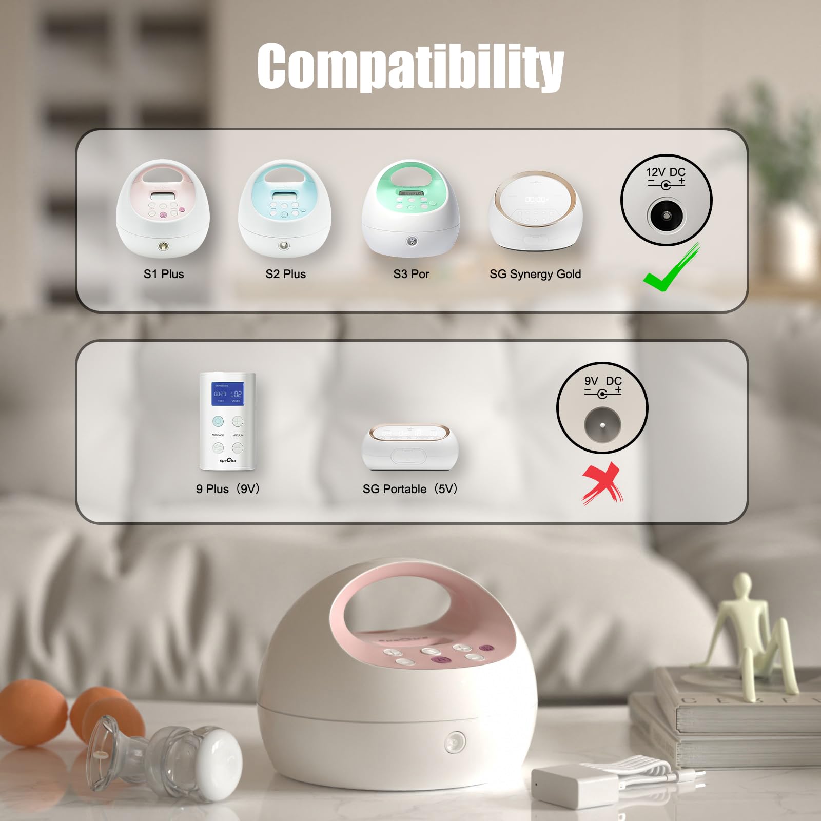 for Spectra Pump Charger, Power Cord for S1, S2, Plus, S3 Pro, SG Synergy Gold, SPS100, SPS200, 10FT Charging Cable, Led Light, White