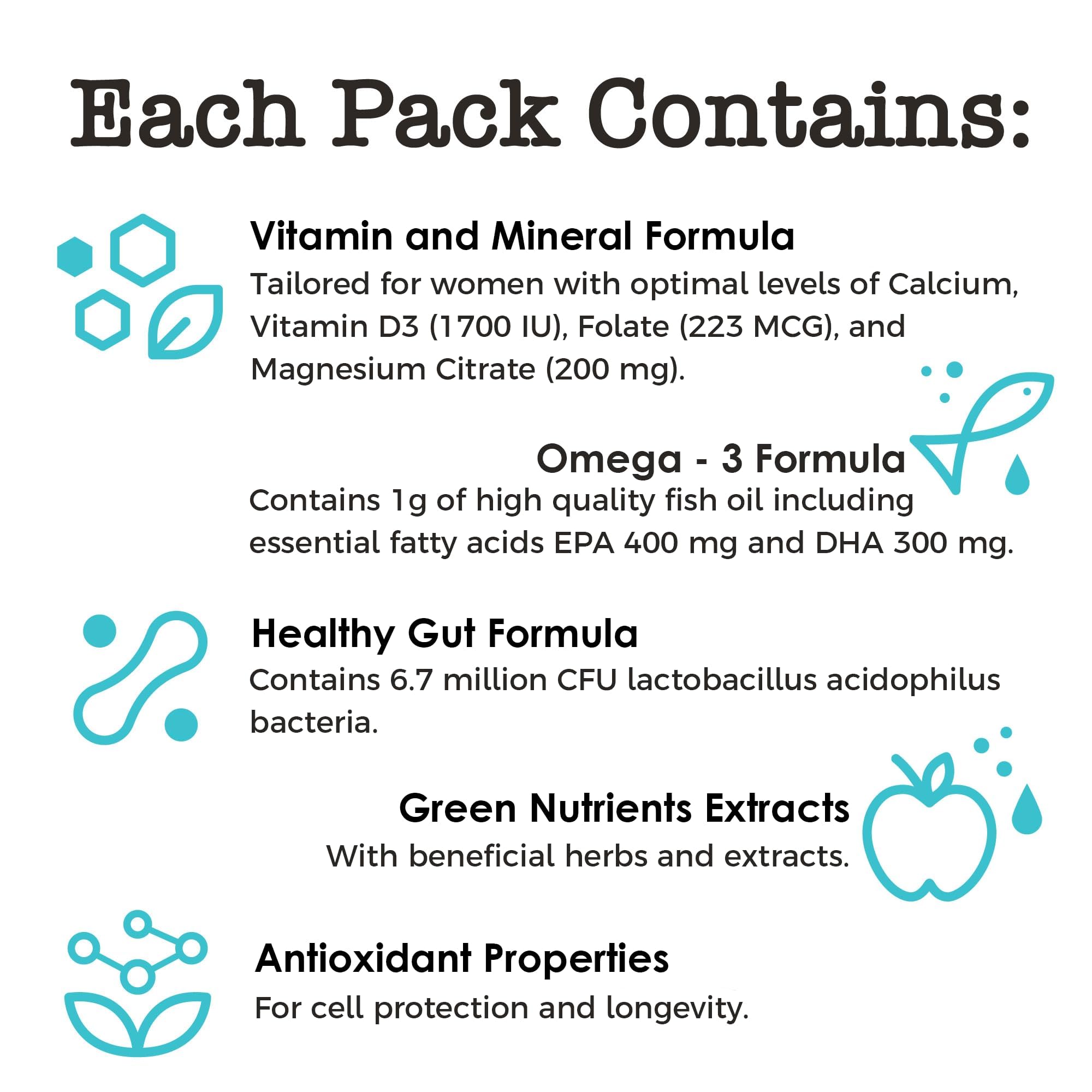 Women’s Daily Multivitamin Packs with Essential Vitamins and Minerals – Includes Vitamin D, C, E, A, B12 for Energy, Endurance, Immune Support, Bone and Skin Health – Complete 30-Day Supply