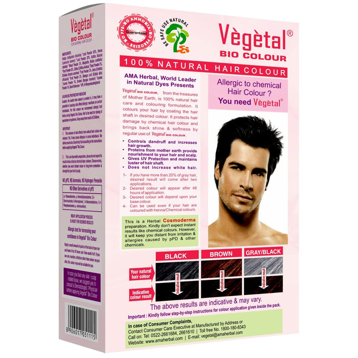Vegetal Bio Hair Colour Soft Black 50g (Pack of 2) Achieve Natural, Ammonia-Free Hair Color PPD-Free, 100% Herbal Certified Organic for Men & Women UV Protection & Luster Maintenance Complete Kit
