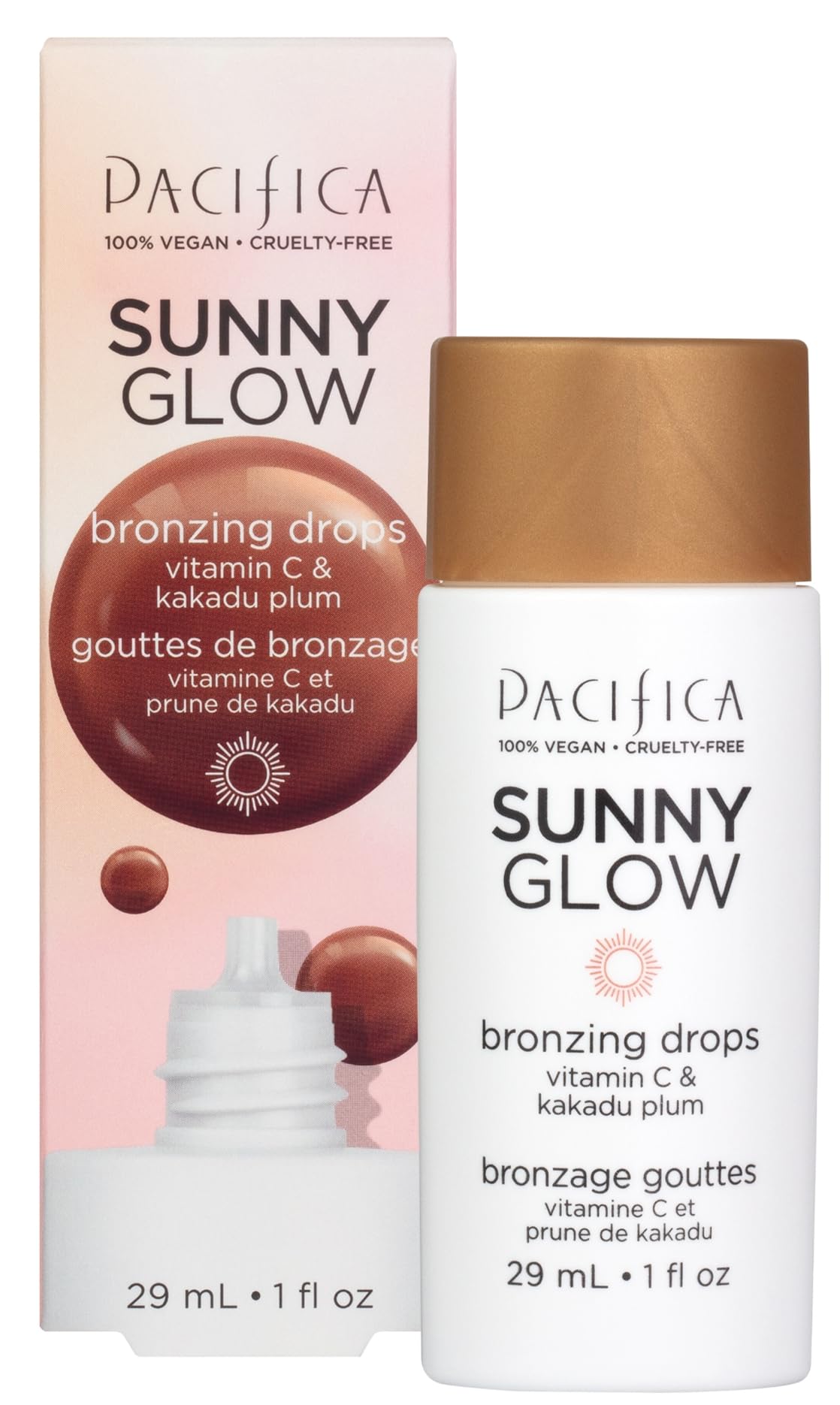 Pacifica Sunny Glow Liquid Face Bronzer Drops - Face Makeup Bronzing For Face & Cheeks for Instant Sun-Kissed Glow - Vitamin C & Glycolic Acid Infused Liquid Bronzer Illuminating Highlighting Clean