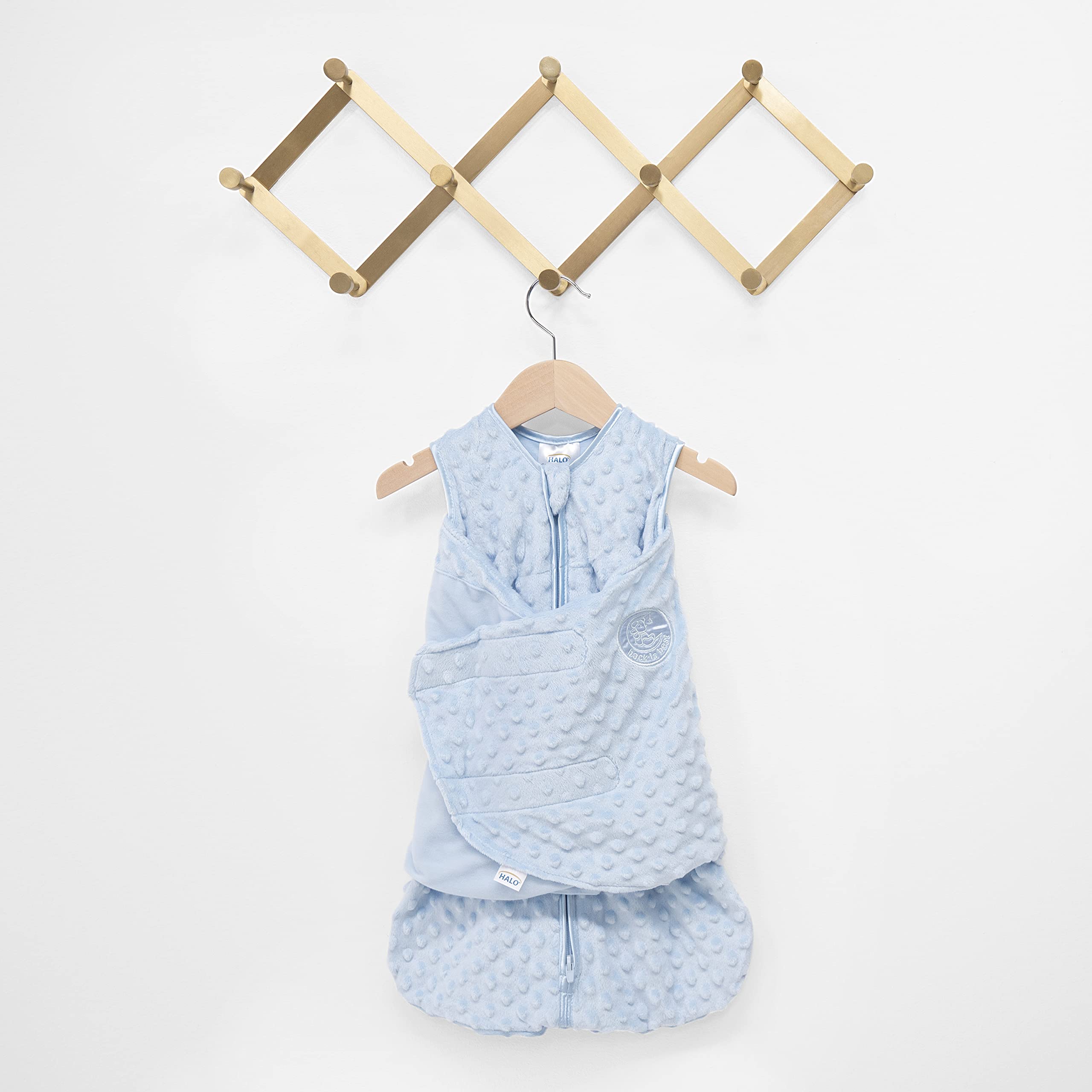 HALO Sleepsack Swaddle Plush Dot Velboa, 3-Way Adjustable Swaddle Blanket, TOG 3.0 for Cool Climates, Blue, Newborn, 0-3 Months