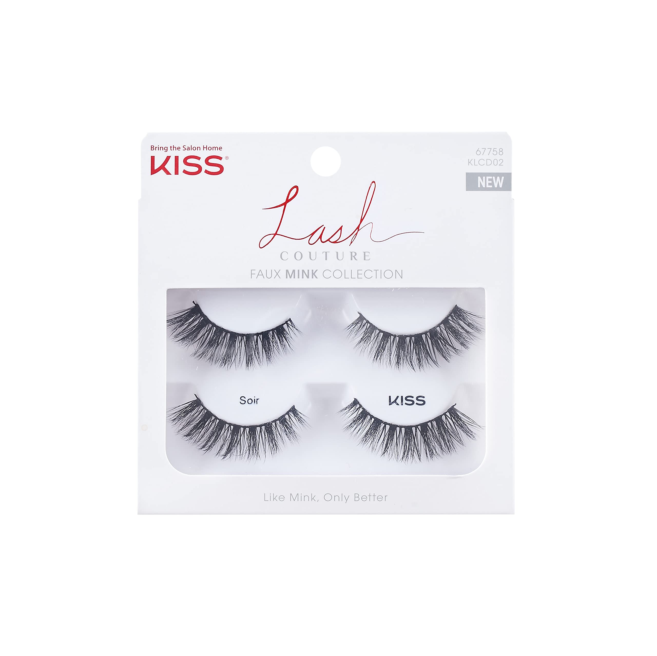 KISS Lash Couture Faux Mink False Eyelashes Double Pack, Knot-Free Lash Band, Reusable, Contact Lens Friendly, Easy To Apply, Ultrafine, Tapered, Synthetic Fake Lashes, Style Soir, 2 Pairs