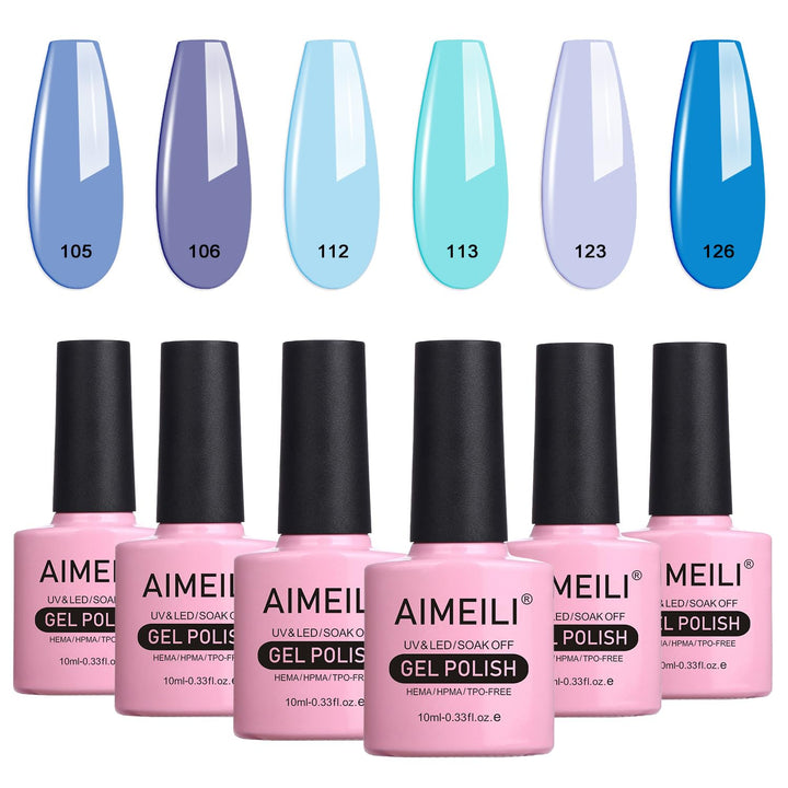 AIMEILI Soak Off Gel Nail Polish Blue Color Set Of 6pcs X 10ml - Kit Set 32